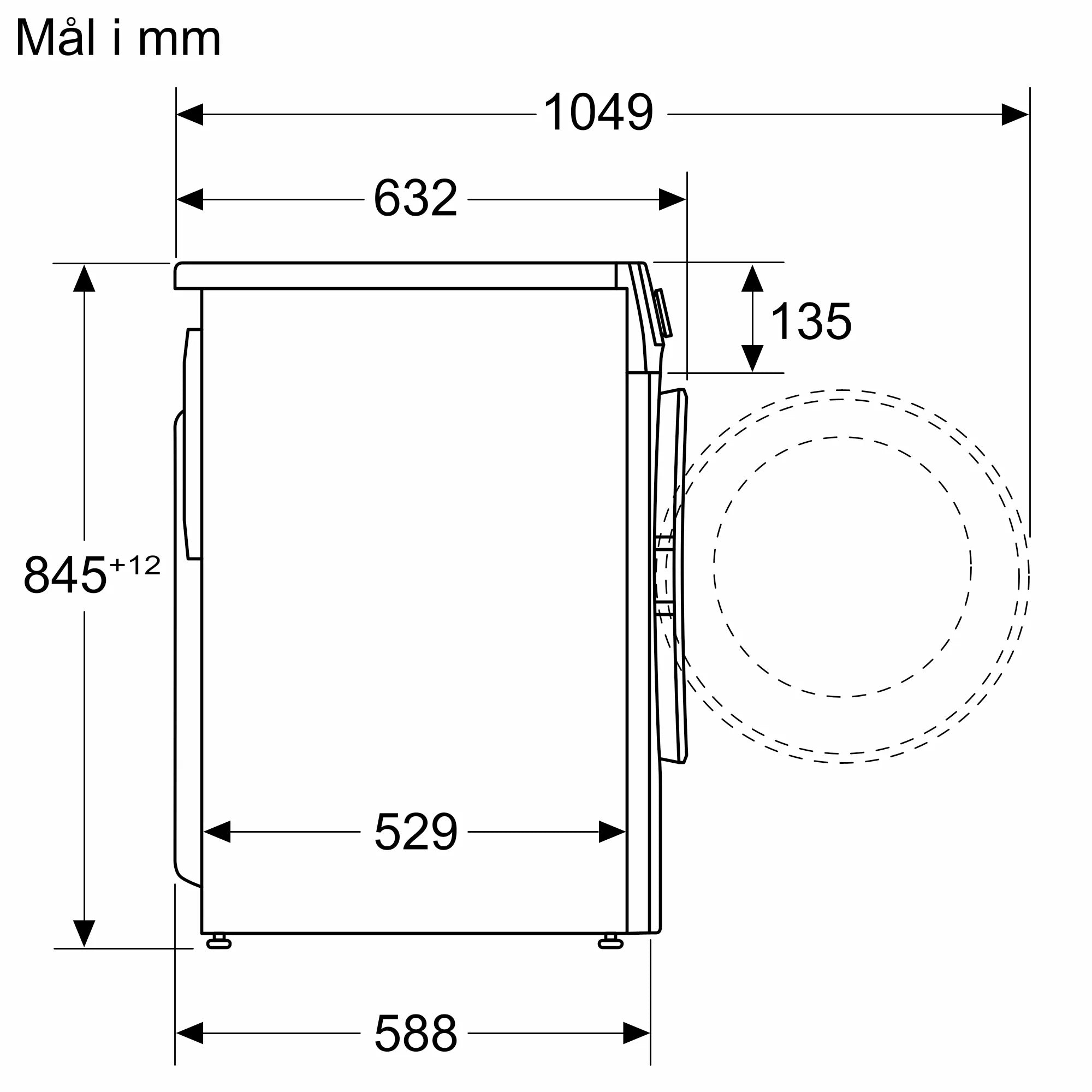 Mål i millimeter for WGG254ZBSN