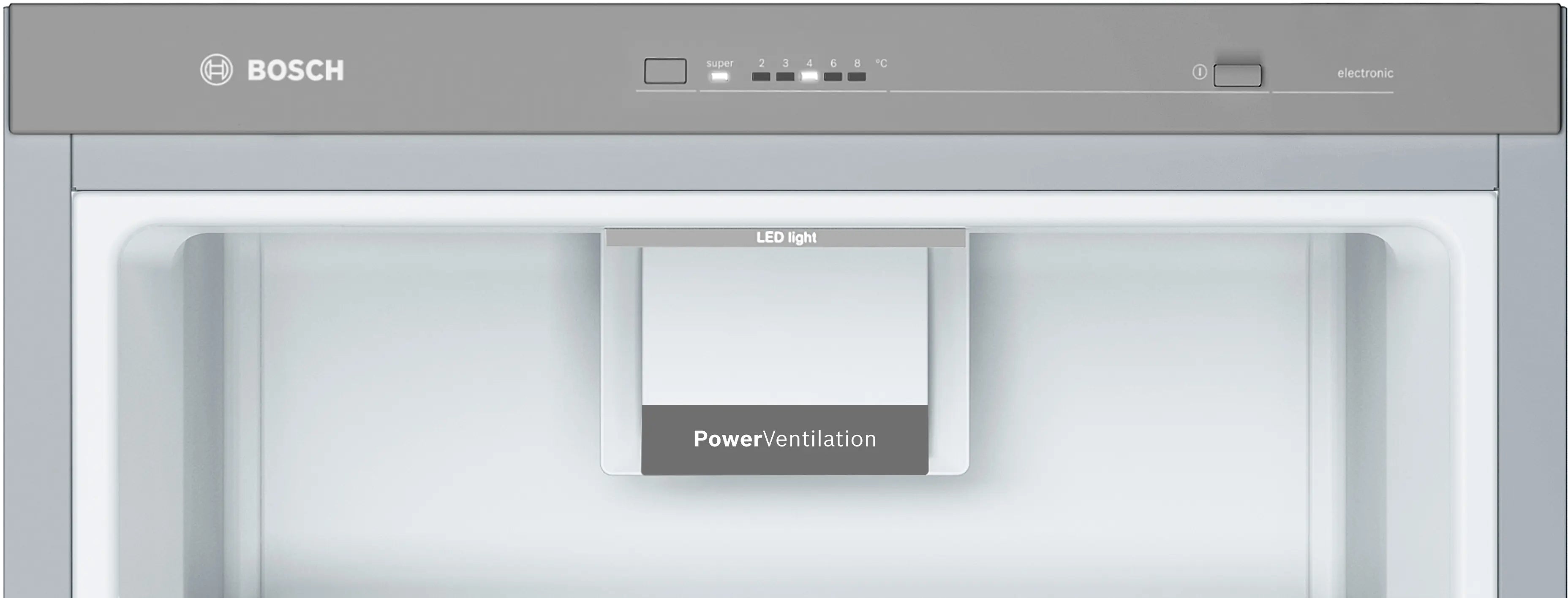 Zoomet ind på kontrolpanelet på Bosch KSV36VLDP Serie 4 fritstående køleskab