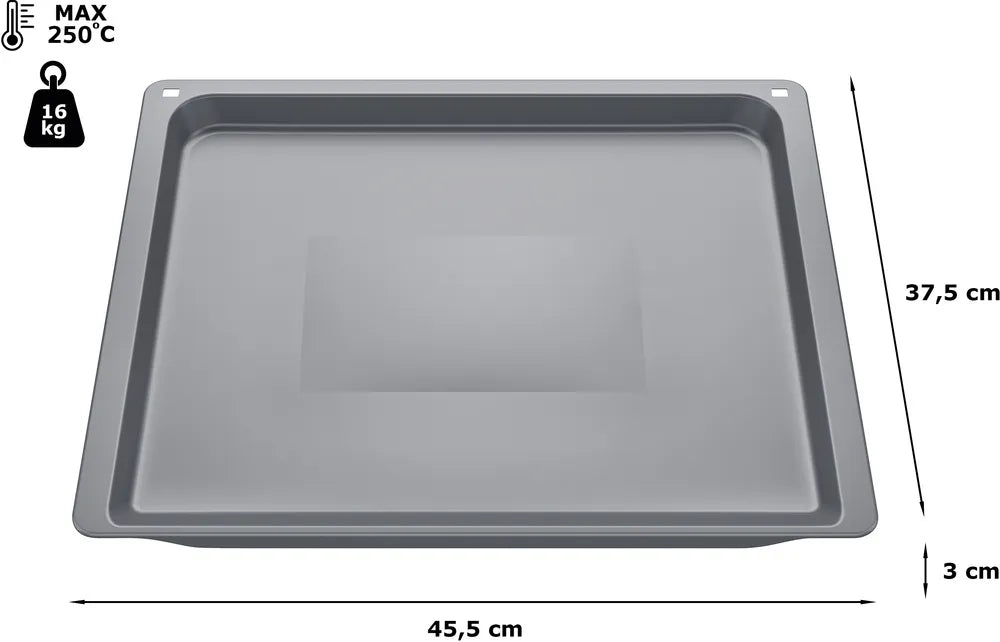 Den unikke Siemens HZ531010 Bageplade med sine mål, max vægt og max varme