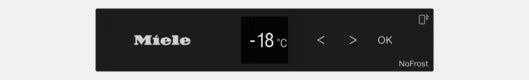 Zoomet ind på kontrolpanelet med temperaturen på Miele FNS 7710 E integrerbart fryseskab