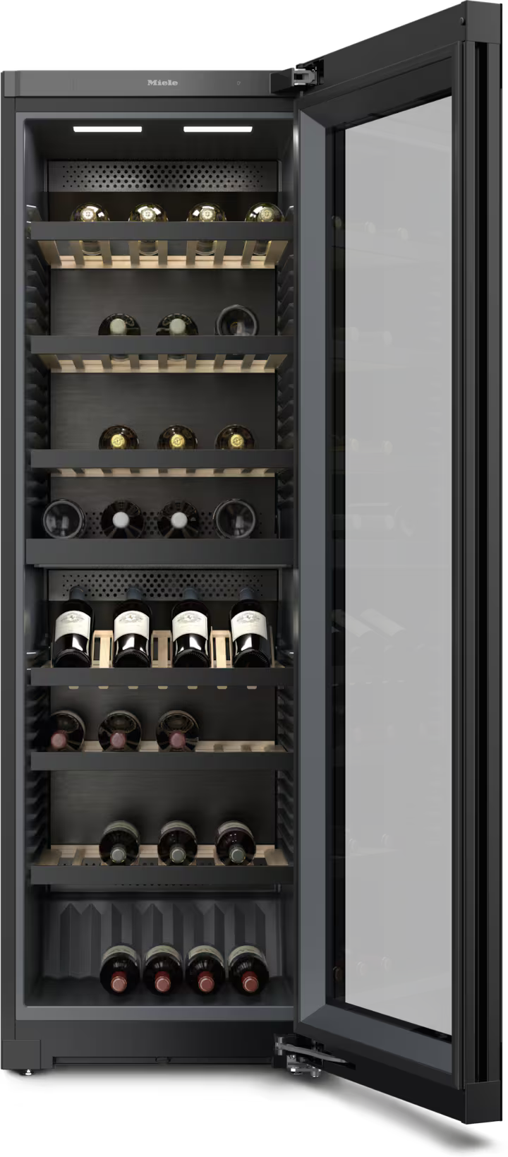 Miele KWTS 4785 F Obsidiansort glas fritstående vinkøleskab med åben låge
