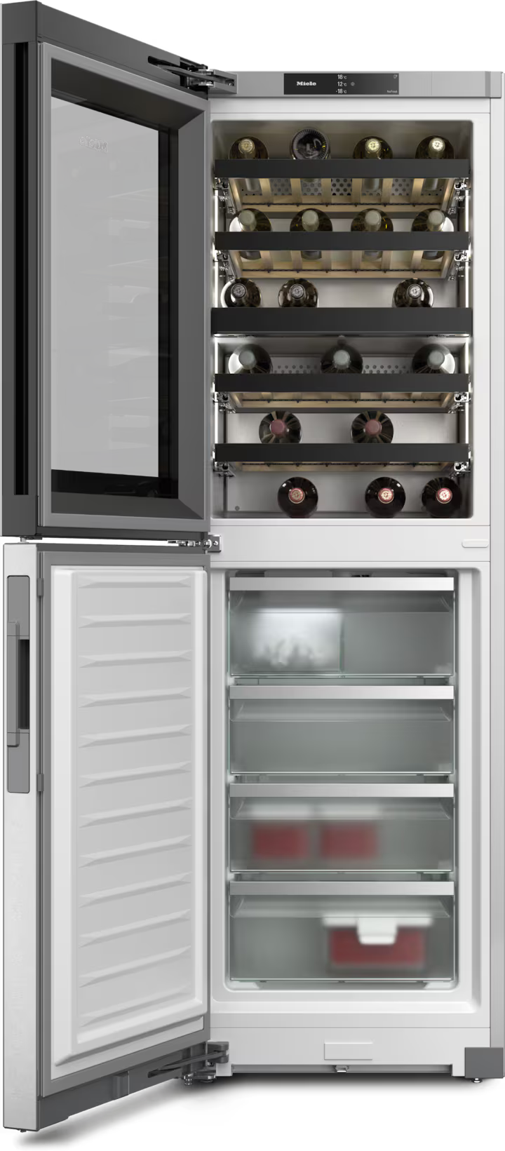 Miele KWNS 4784 DE CleanSteel fritstående vinkøle-/fryseskab med åben låge