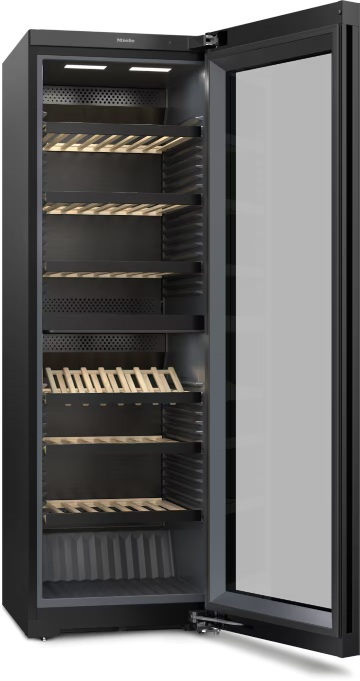 Miele KWTS 4785 F Obsidiansort glas fritstående vinkøleskab klar til brug