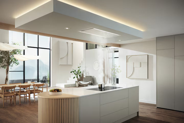 Miele DAC 4240 Stella Ambient Mathvid loftsintegreret emhætte i hvidt køkkenområde