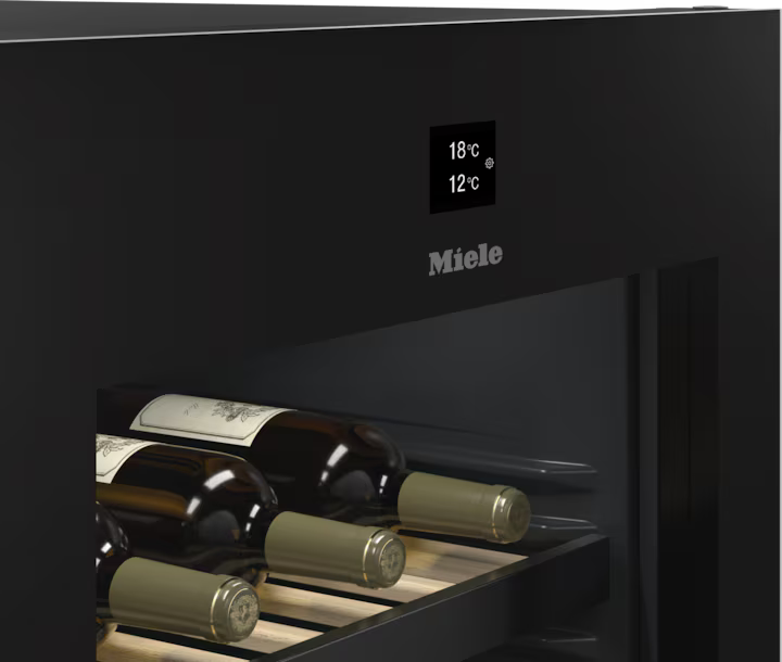 Miele KWTS 4785 F Obsidiansort glas fritstående vinkøleskab temperaturkontrol