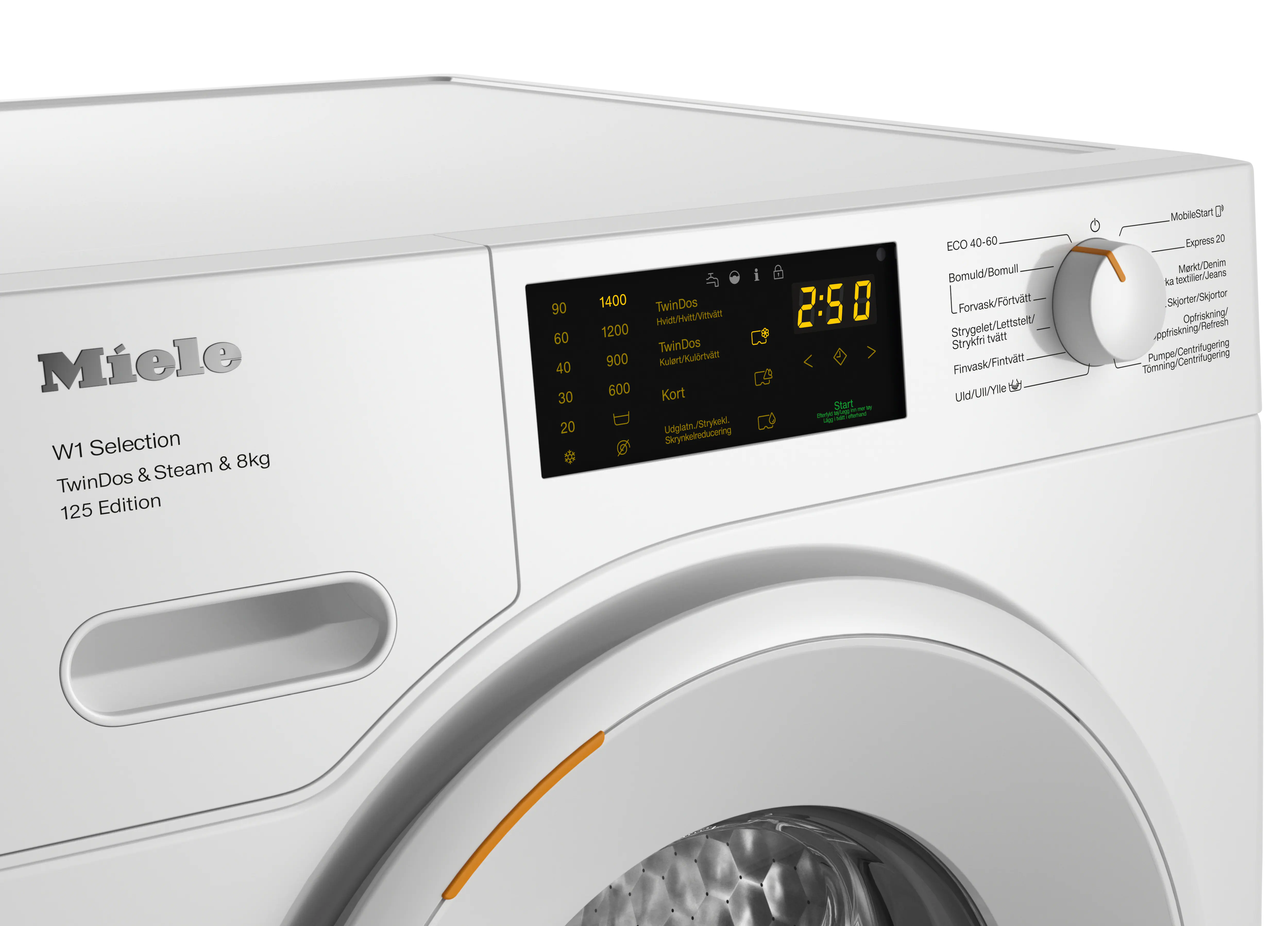 Miele WSB683 byder på mange programmer, alt samlet med TwinDos-sæbesystemet