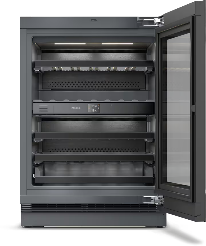 Miele KWTUS 7196 E Obsidiansort glas vinkøleskab til indbygning med fire hylder