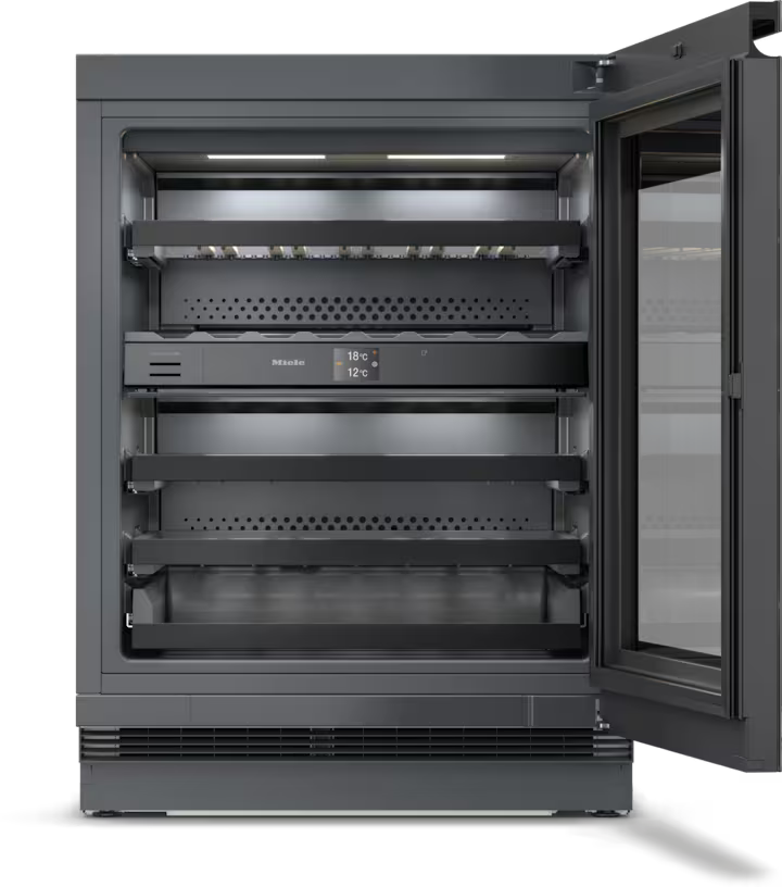 Miele KWTUS 7074 F Obsidiansort glas vinkøleskab til indbygning med tomme hylder