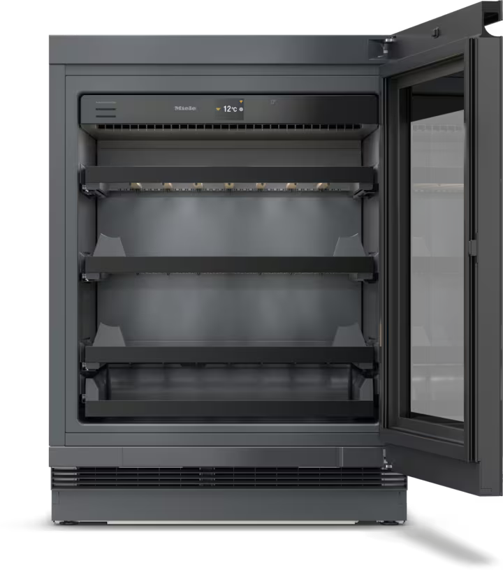 Miele KWTUS 7054 F Obsidiansort glas vinkøleskab til indbygning med åben låge