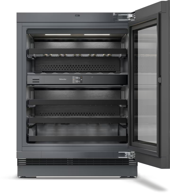 Miele KWTUS 7096 E Obsidiansort glas vinkøleskab til indbygning med tomme hylder