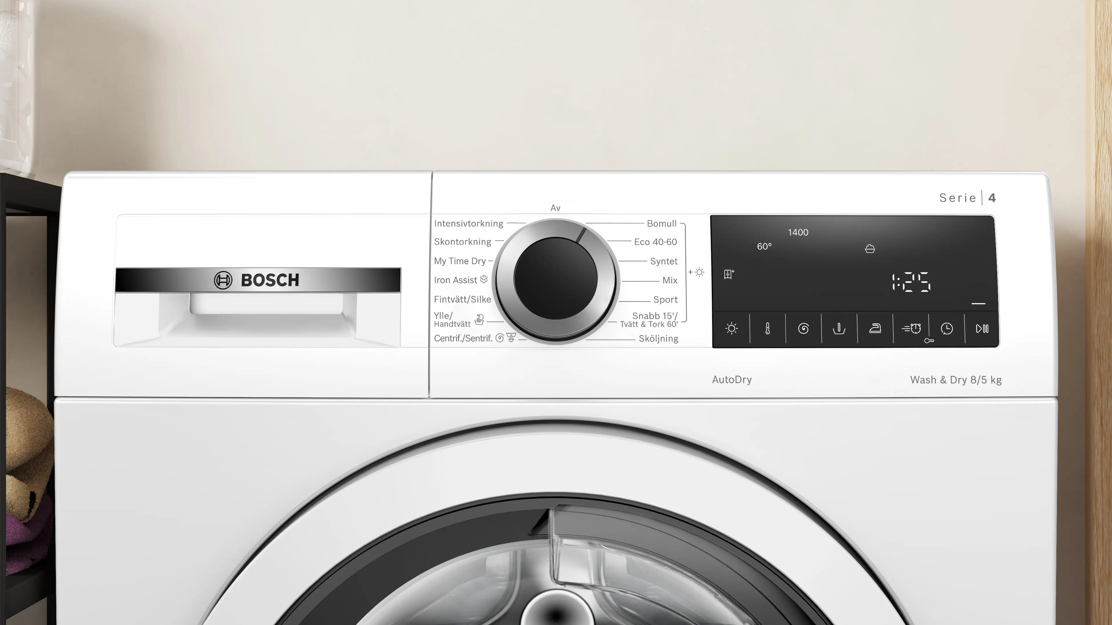 Bosch WNA134B0SN vaske-tørremaskine betjeningspanel