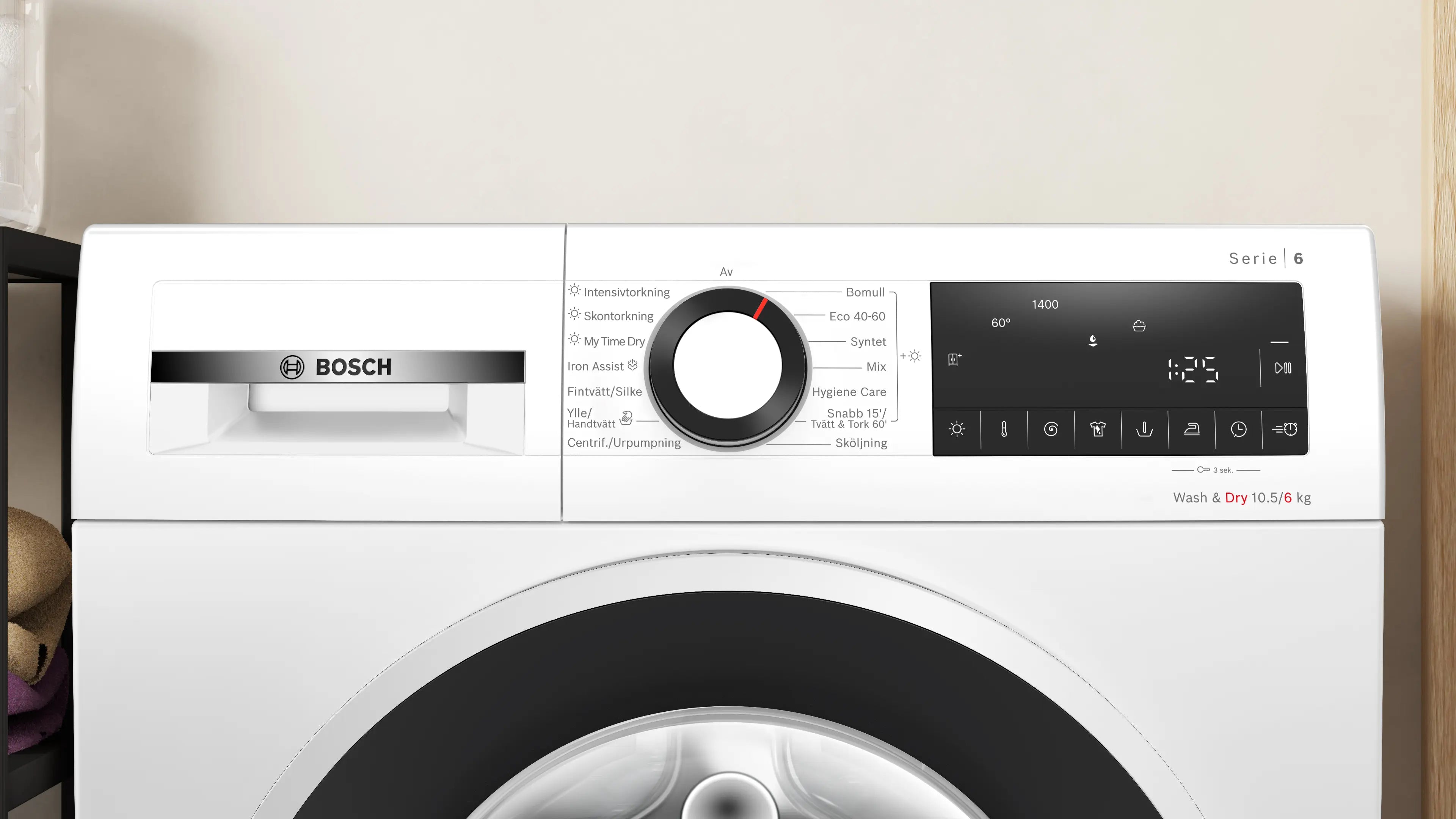Kontrolpanelet på Bosch WNG2540LSN Serie 6
