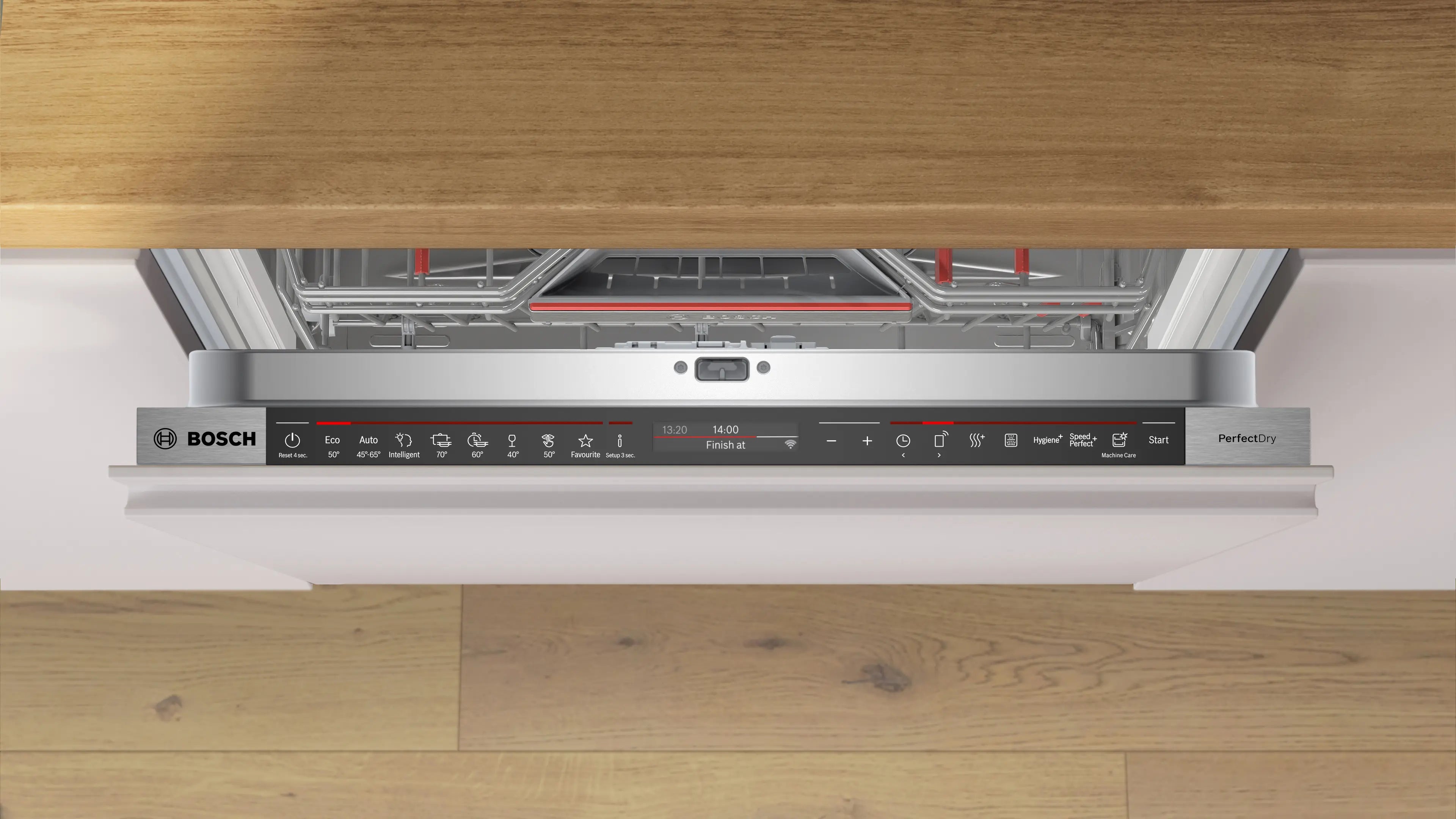Det nemme betjente kontrolpanel på Bosch SMD8TCX04E fuldt integreret opvaskemaskine