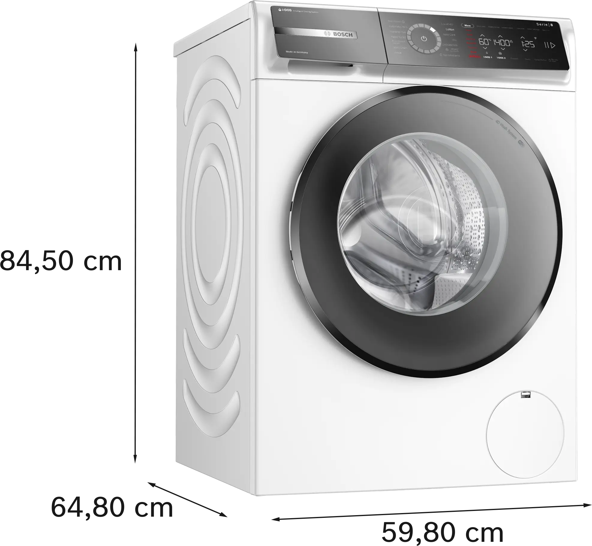 Mål på Bosch WGB244A0SN 9kg Hvid Frontbetjent Vaskemaskine