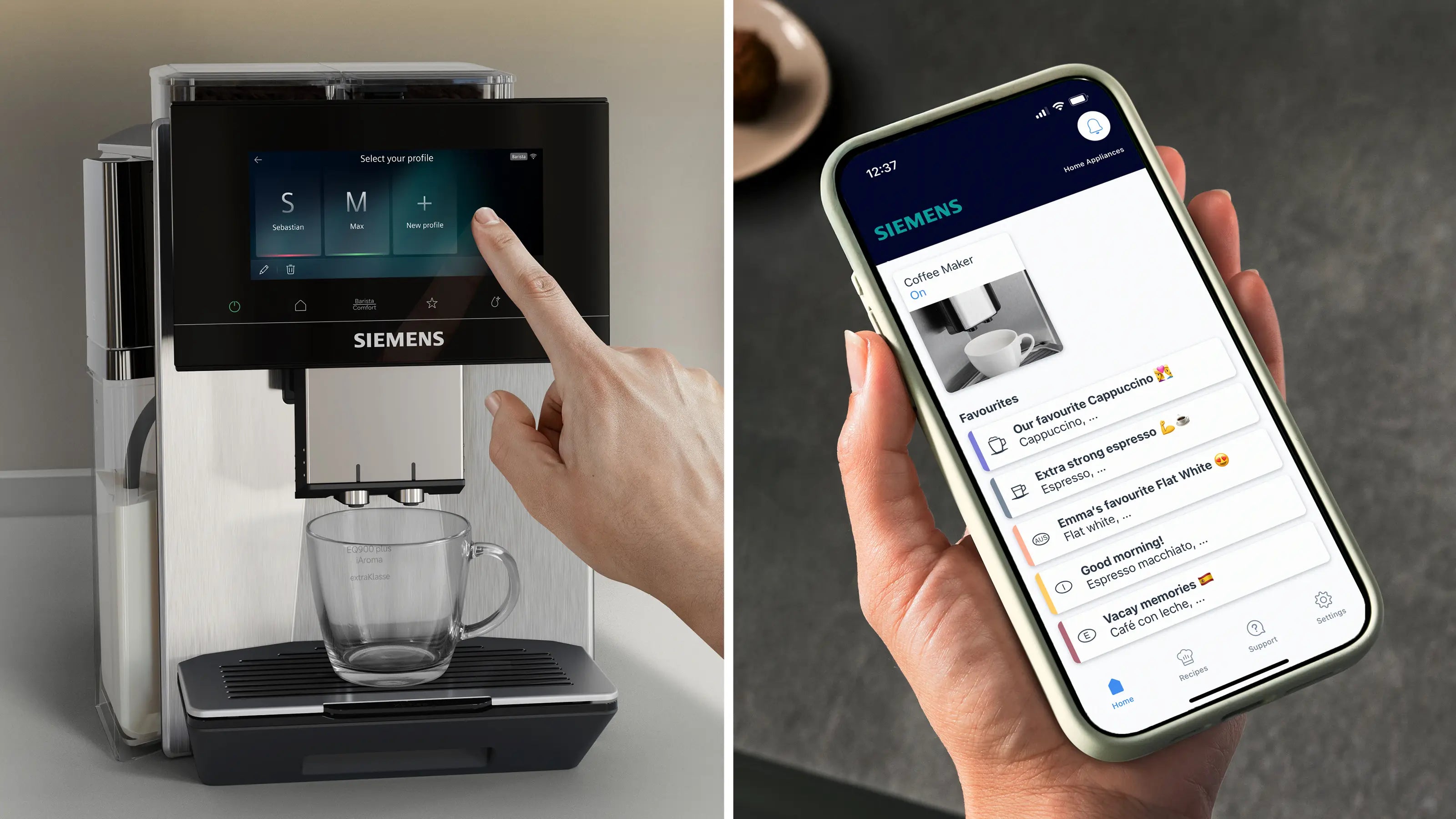 Siemens TQ927FZ3 Espressomaskine kan også betjenes via wi-fi på mobilen