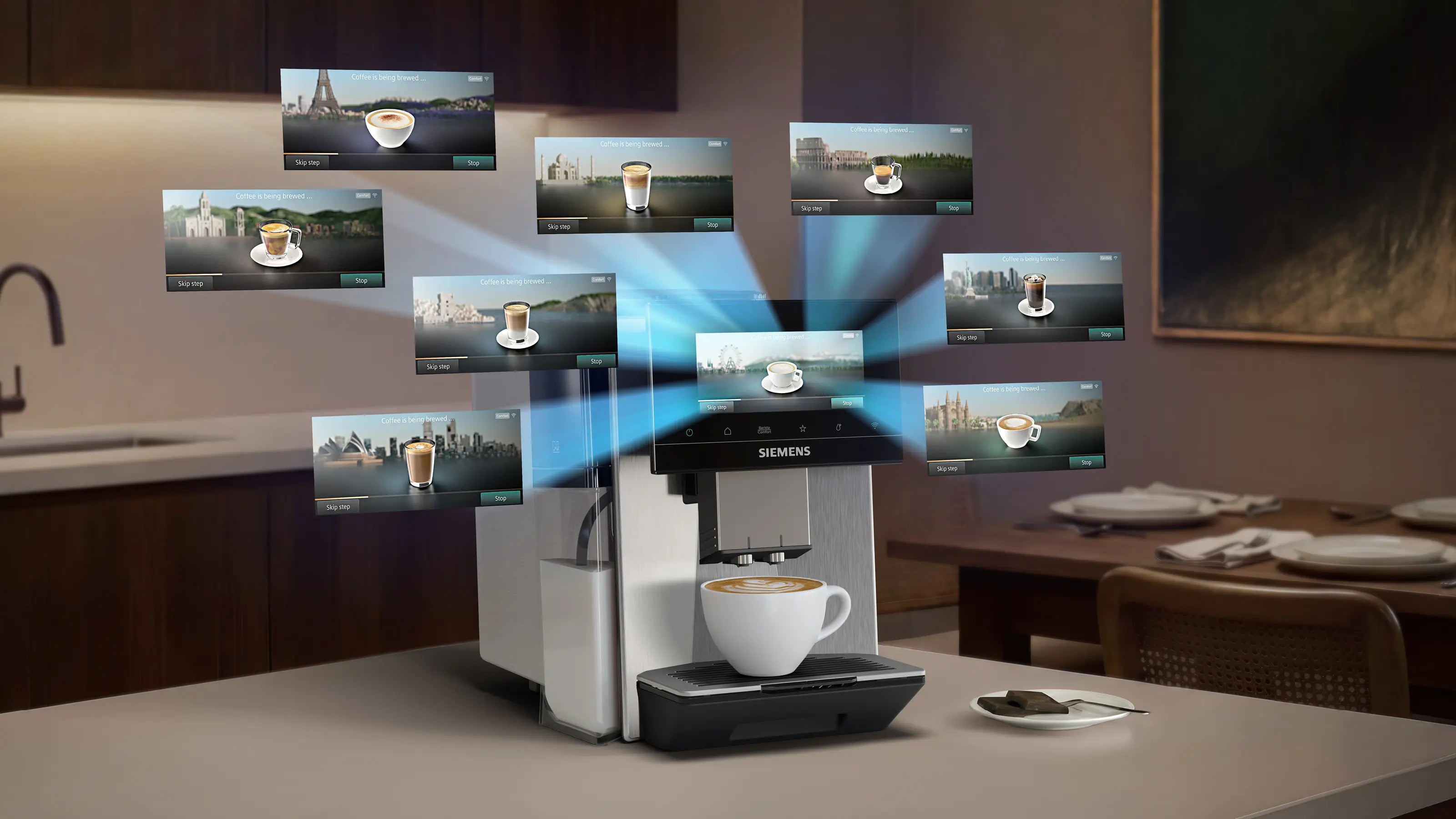 Siemens TQ927FZ3 Espressomaskine kan brygge kaffe fra hele verdenen, med en opdaterbar liste