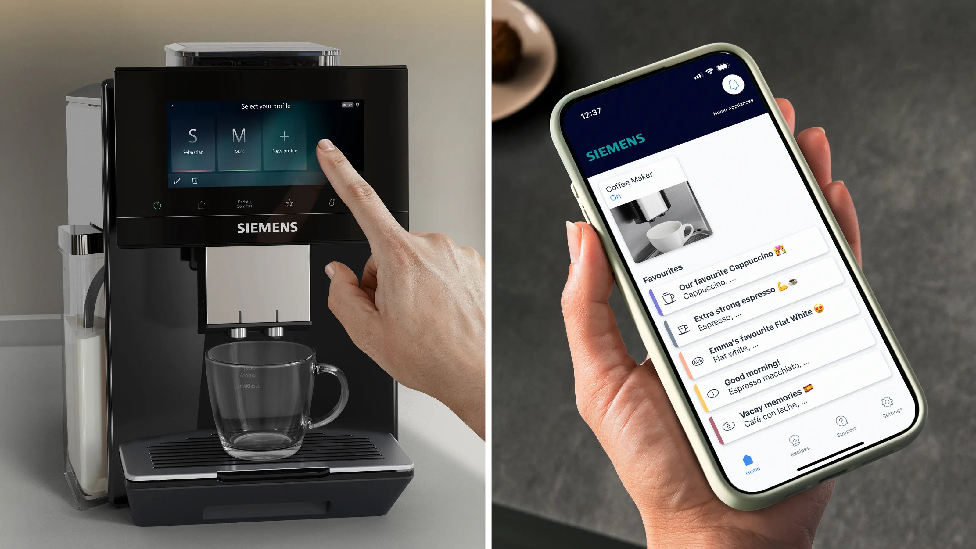 Siemens TQ925EF9 Espressomaskine kan betjenes via wi-fi