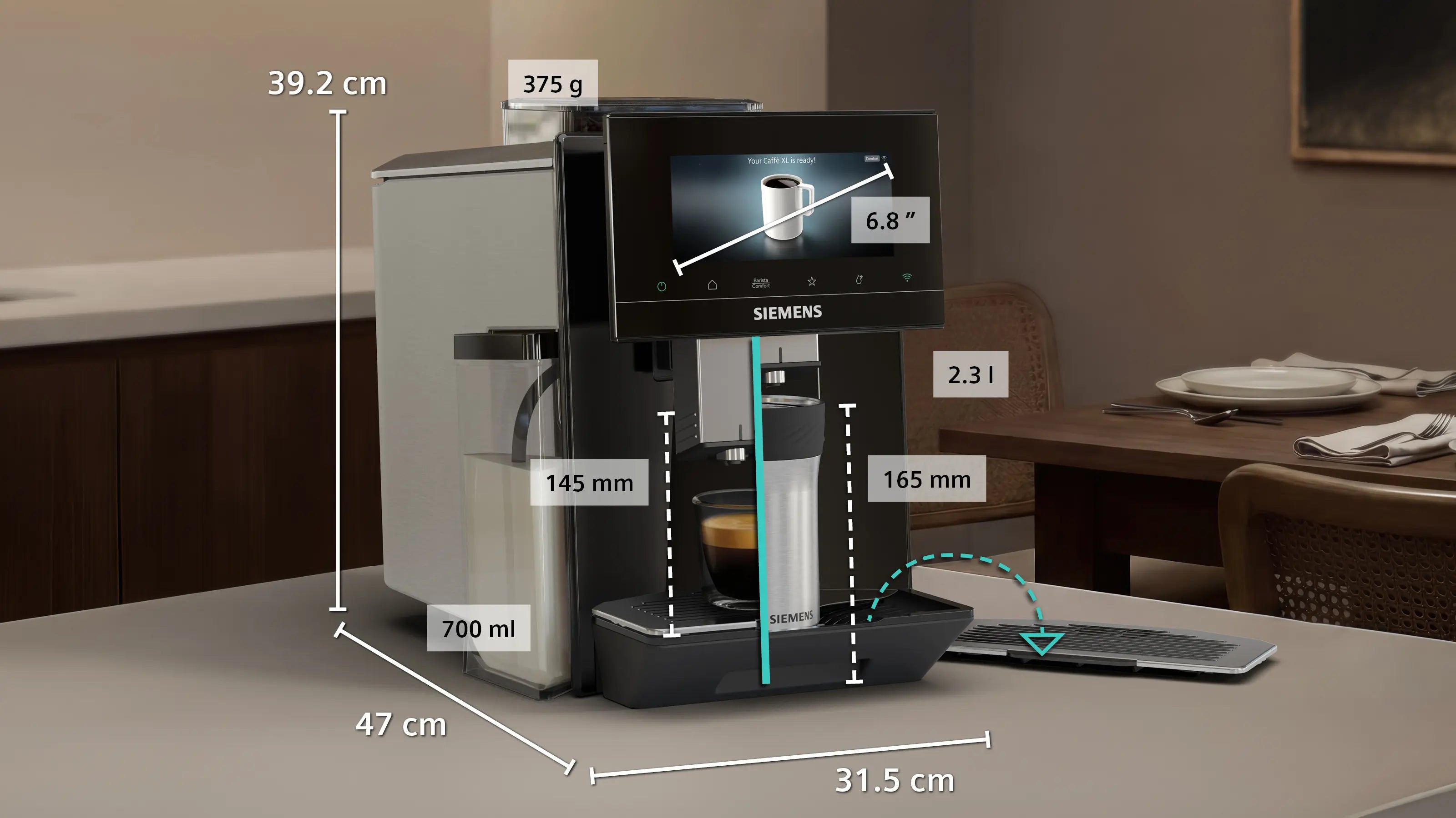 Mål på Siemens TQ925EF9 Espressomaskine
