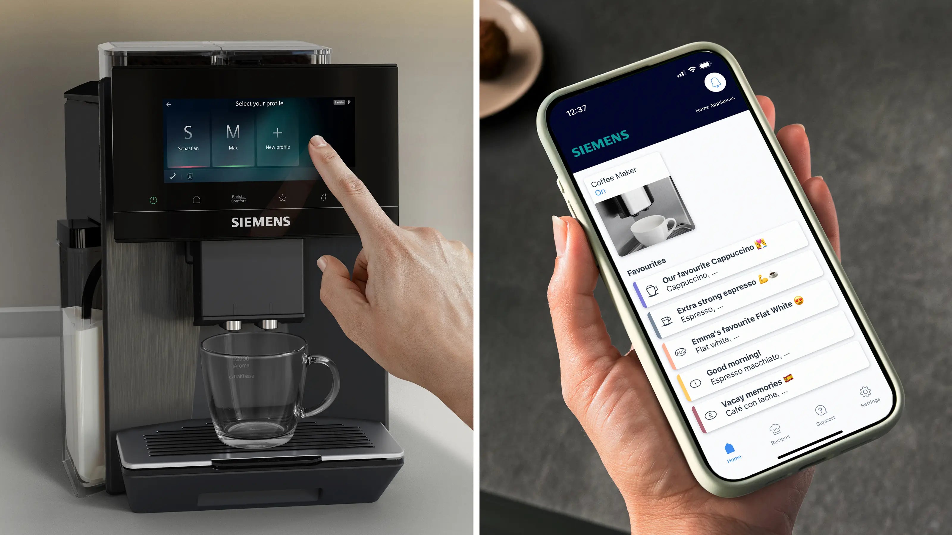Siemens TQ927EF5 Espressomaskine kan betjenes med din mobil via wi-fi