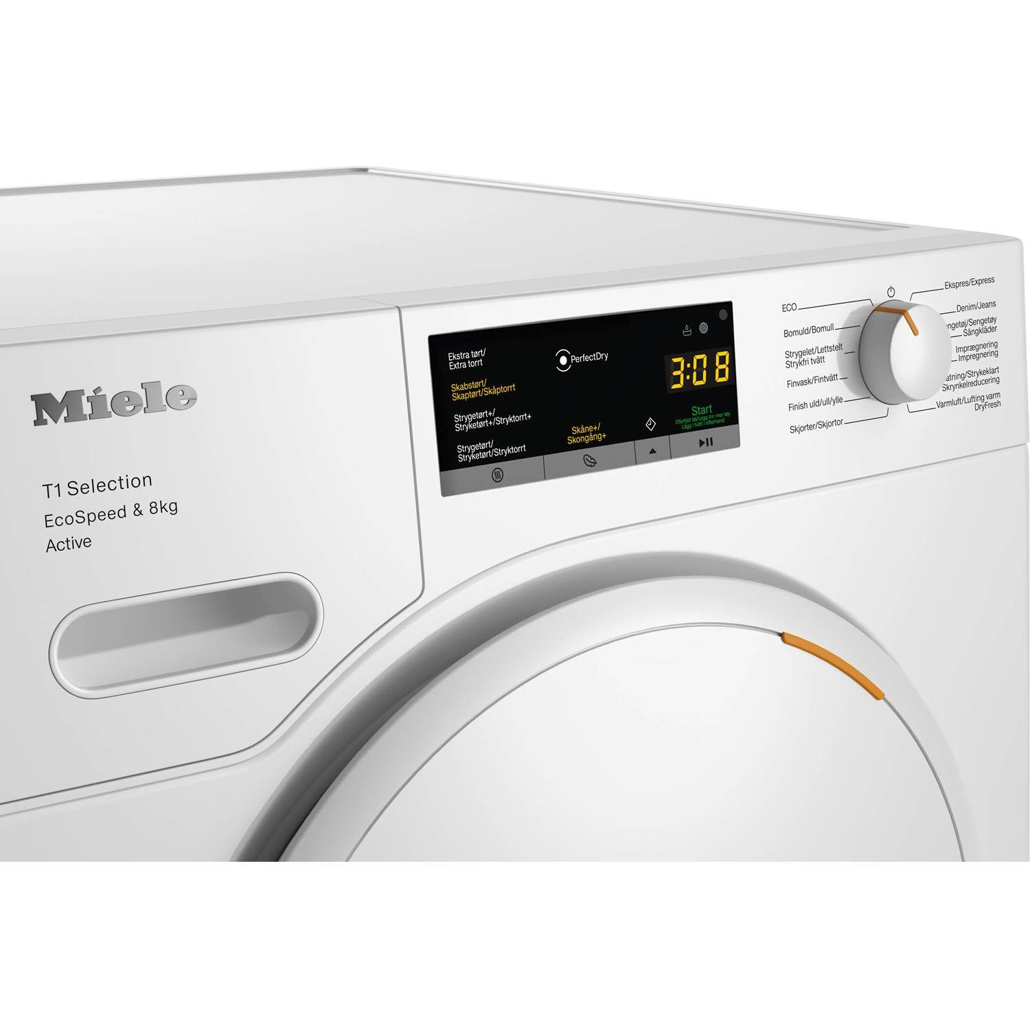 Kontrolpanelet på Miele TSA528 WP tørretumbler med varmepumpe – 8 kg