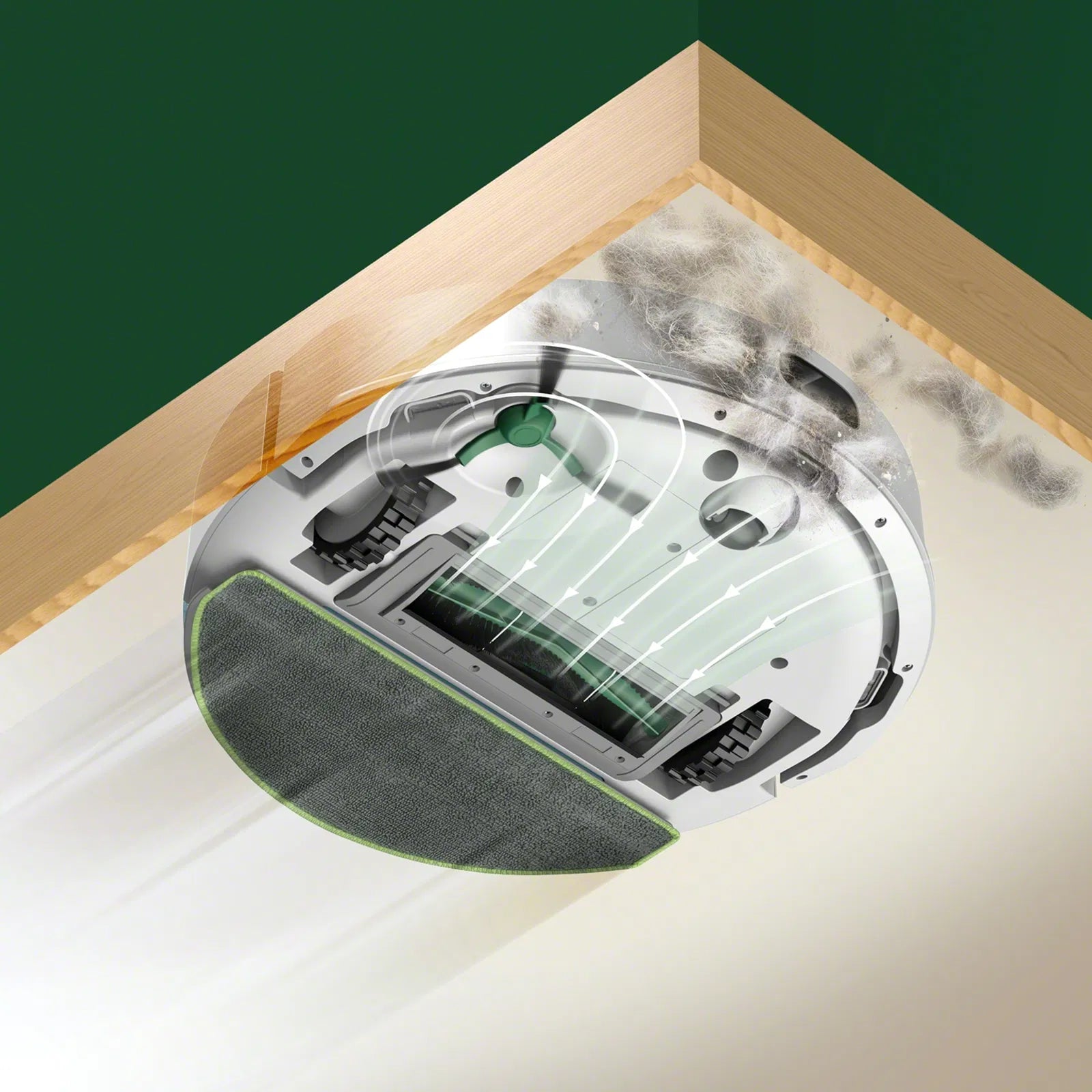 iRobot Roomba Combo 105 Robotic Vacuum Cleaner hvid robotstøvsuger på støvjagt