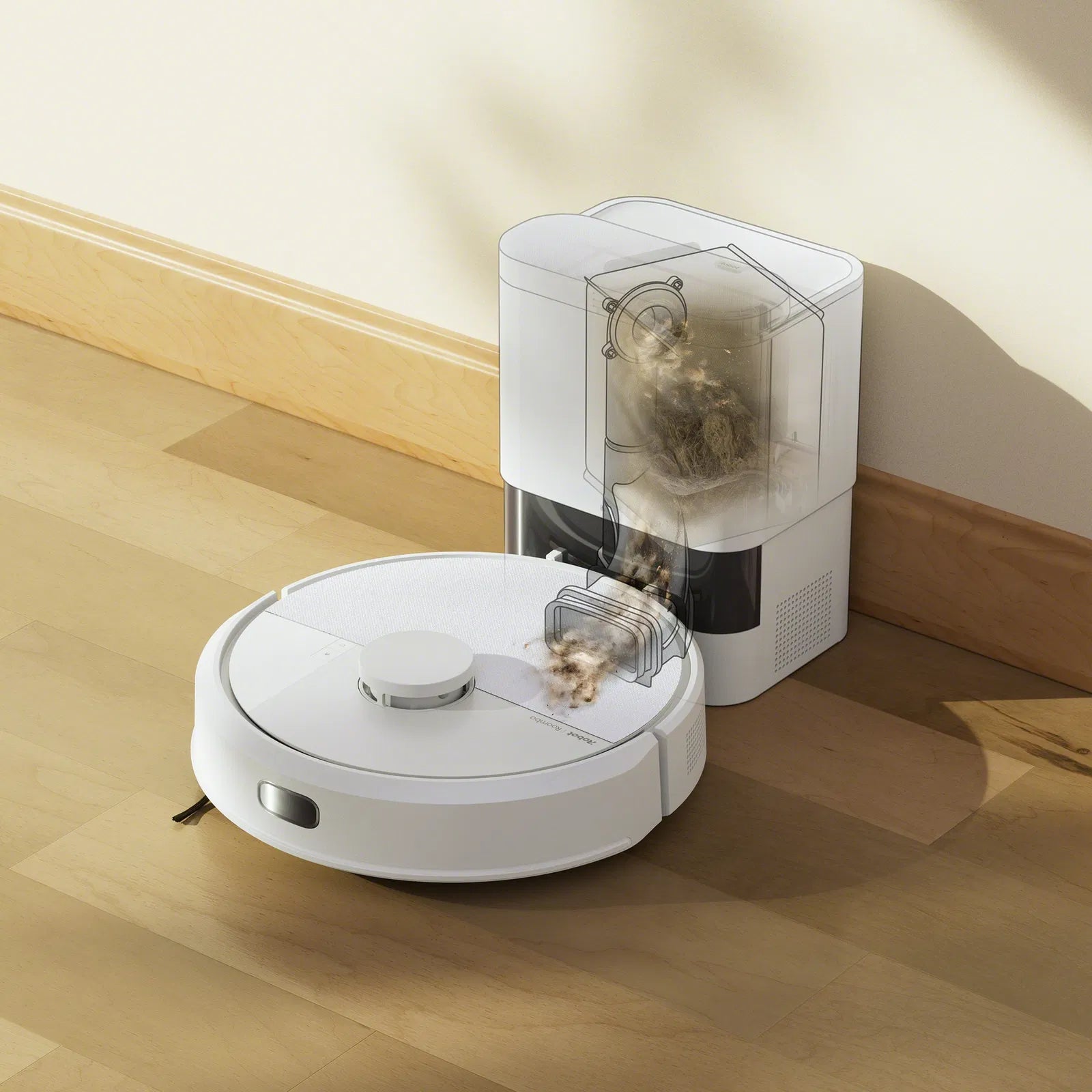 iRobot Roomba Combo 105+ Robotic Vacuum Cleaner hvid robotstøvsuger med støvrepræsentation