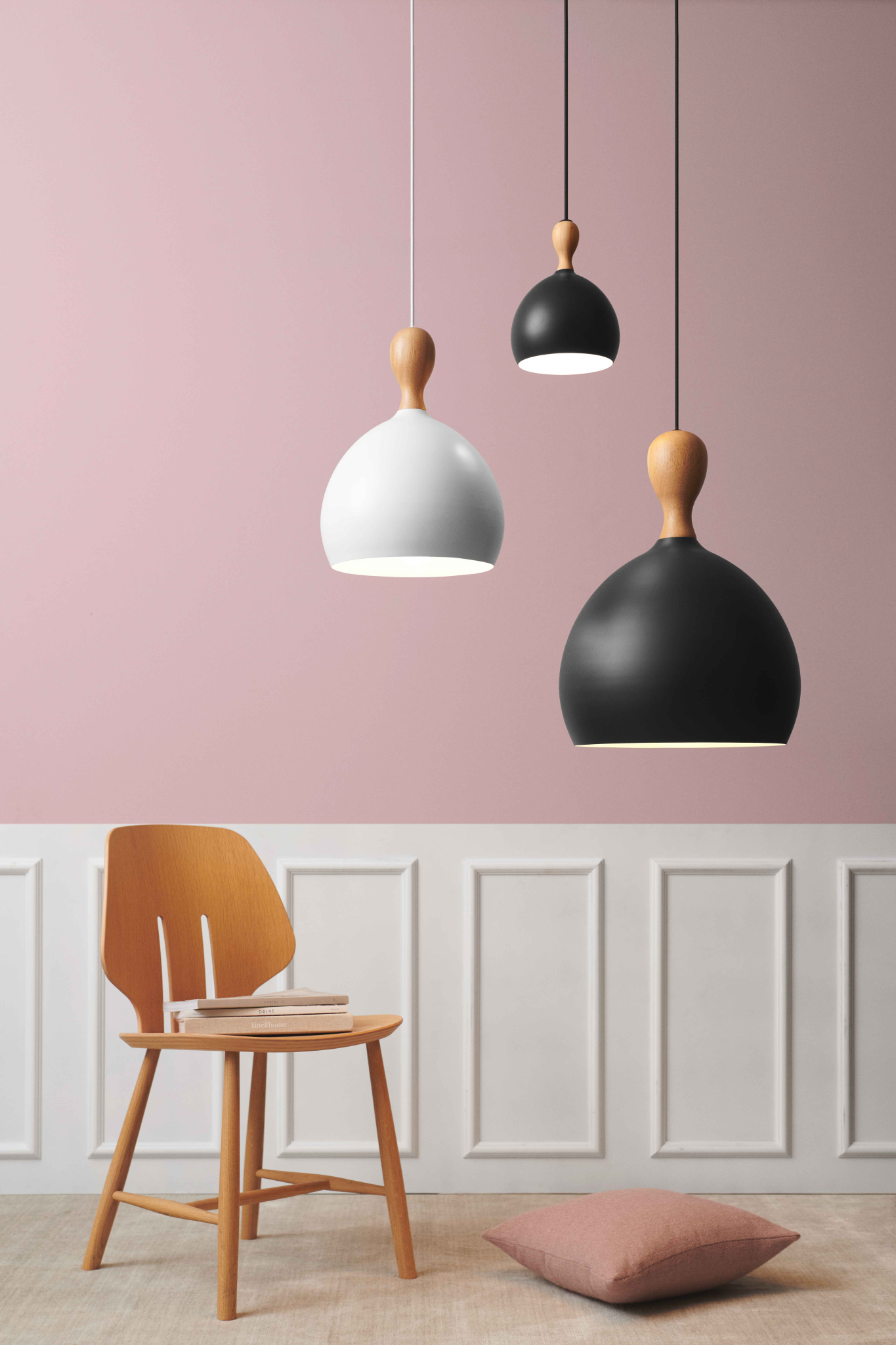 Duodde Pendel Metal, Træ Ø30 Sort - Halo Design