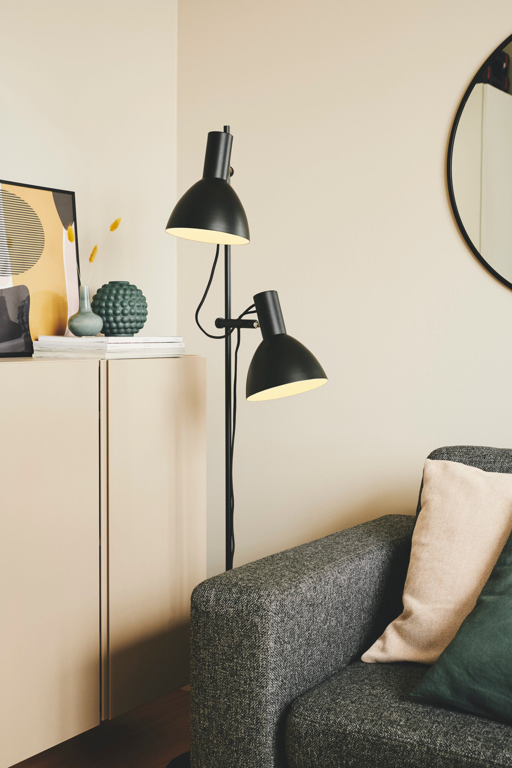 Baltimore Gulvlampe, 2 Lamper - Sort