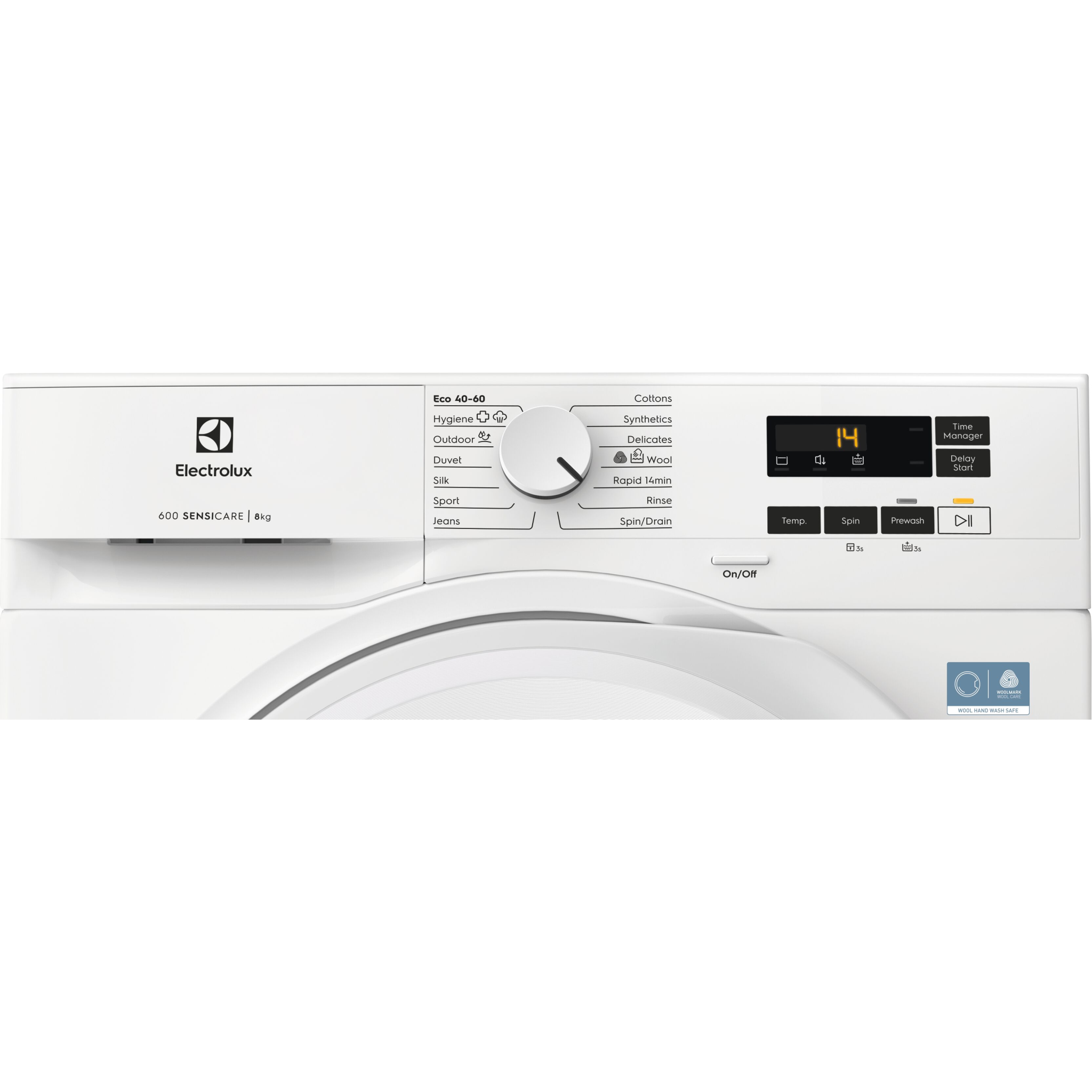 Kontrolpanelet på Electrolux EFI611N84N frontbetjent vaskemaskine 8 kg