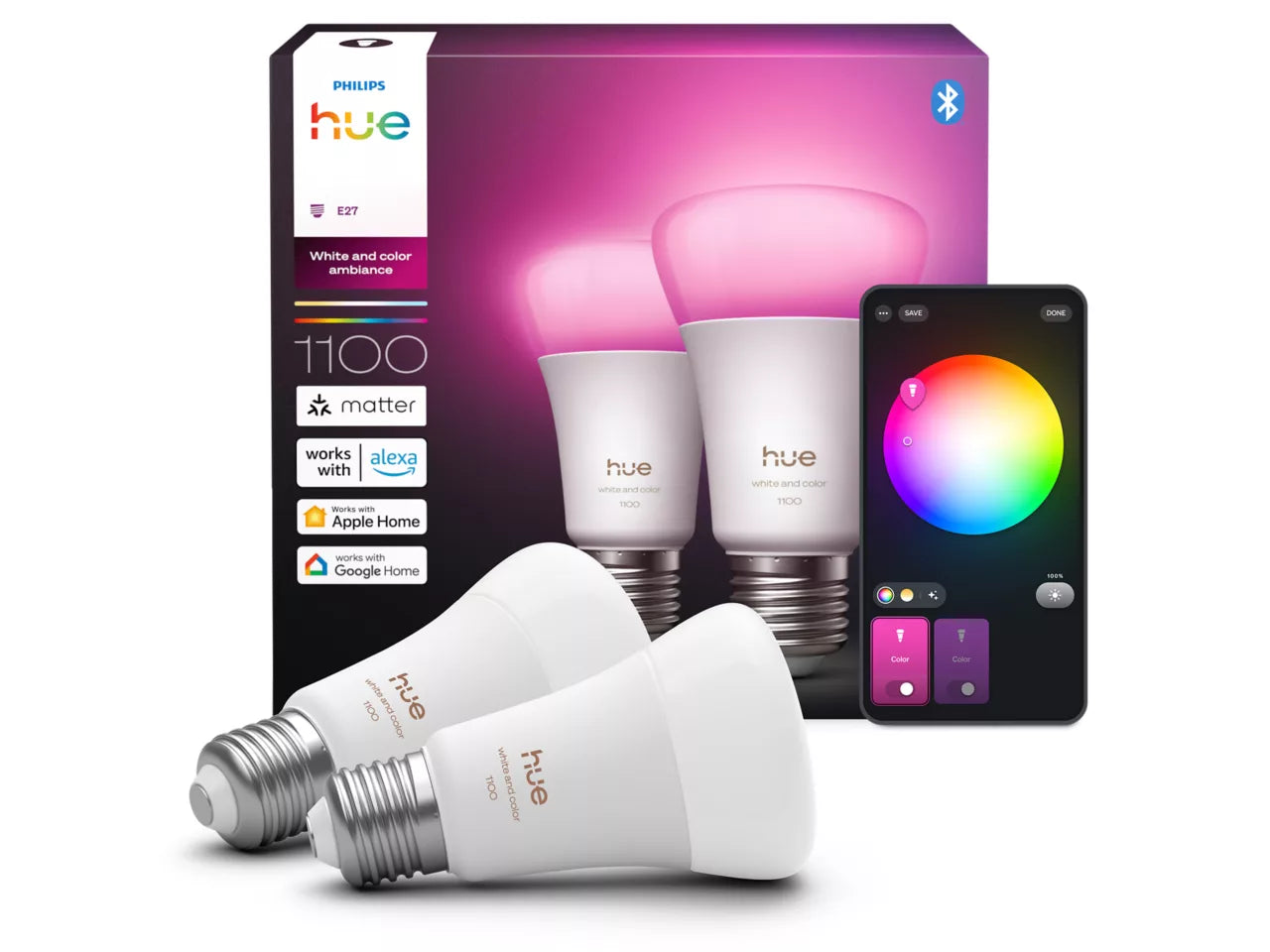 Philips Hue Standard A60 8,1W 1055lm v.4000K E27 WCA 2pak BT