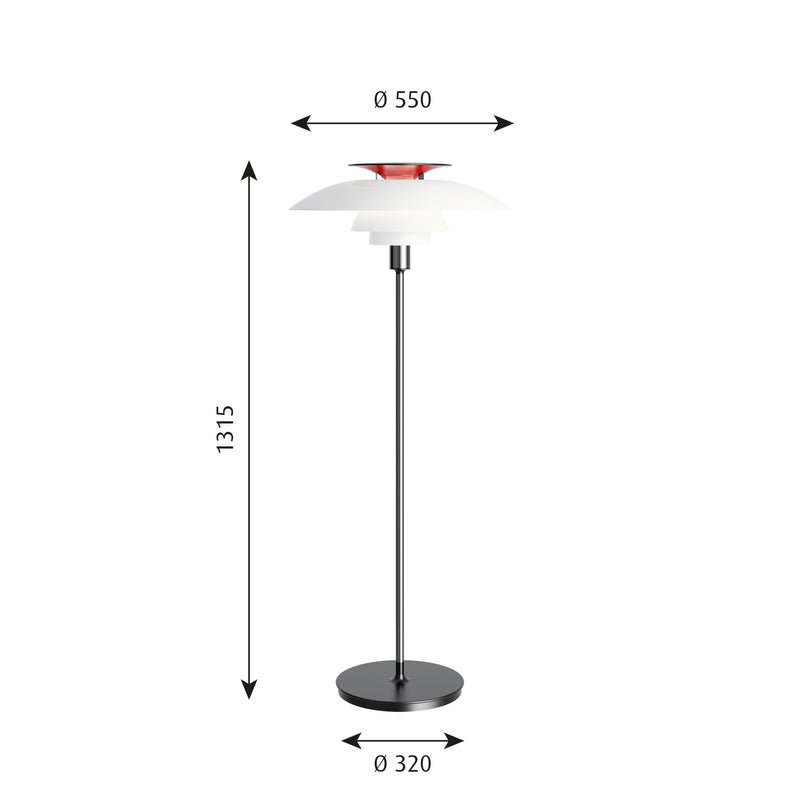 PH 80 Gulvlampe hvid opalt akryl/højglansforkromet