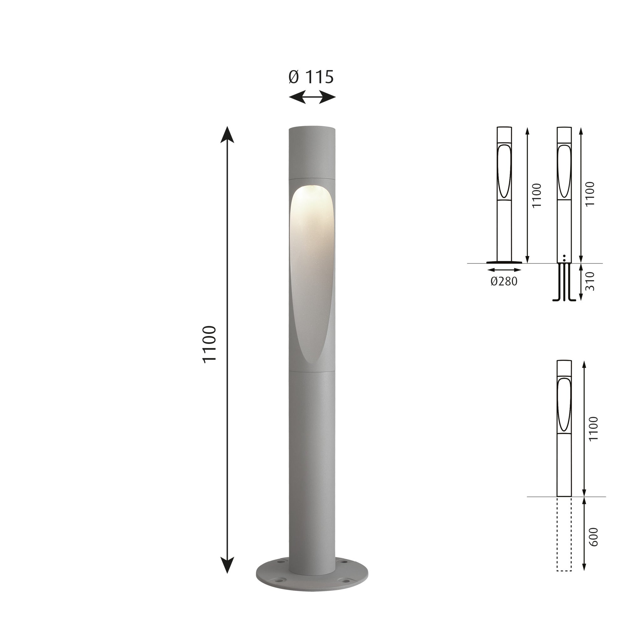Flindt Pullert 1100mm LED 3000K 15W til nedgravning Alu