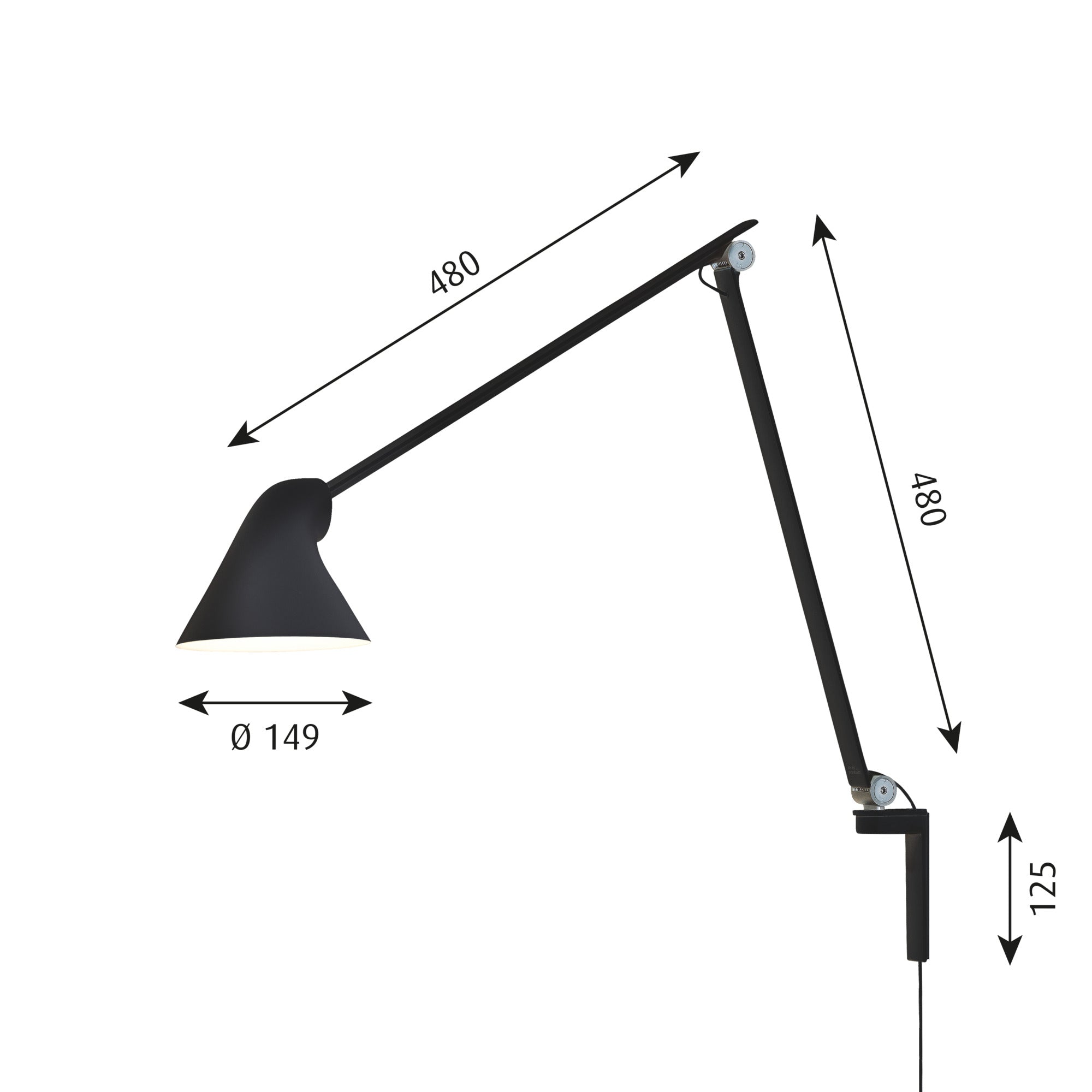 NJP Væg Lang Arm Sort