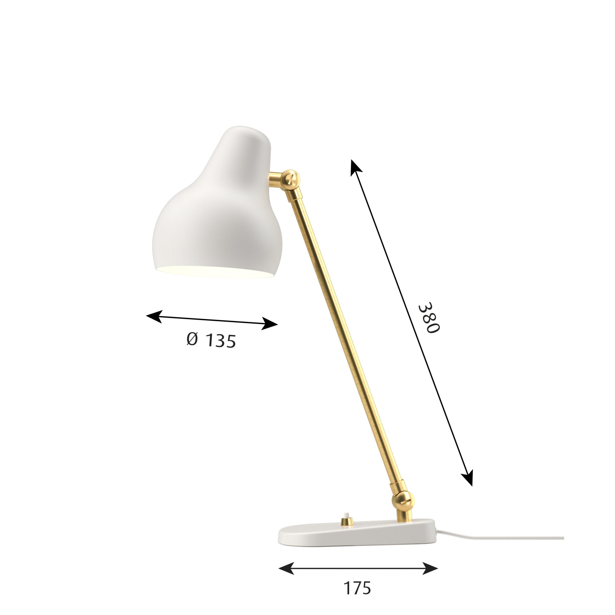 Louis poulsen bordlampe i hvid og messing