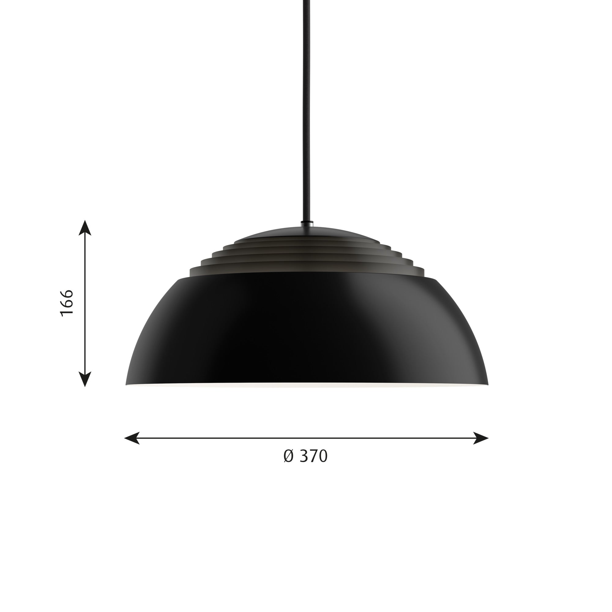Målene på AJ Royal Ø 370 Sort LED pendel