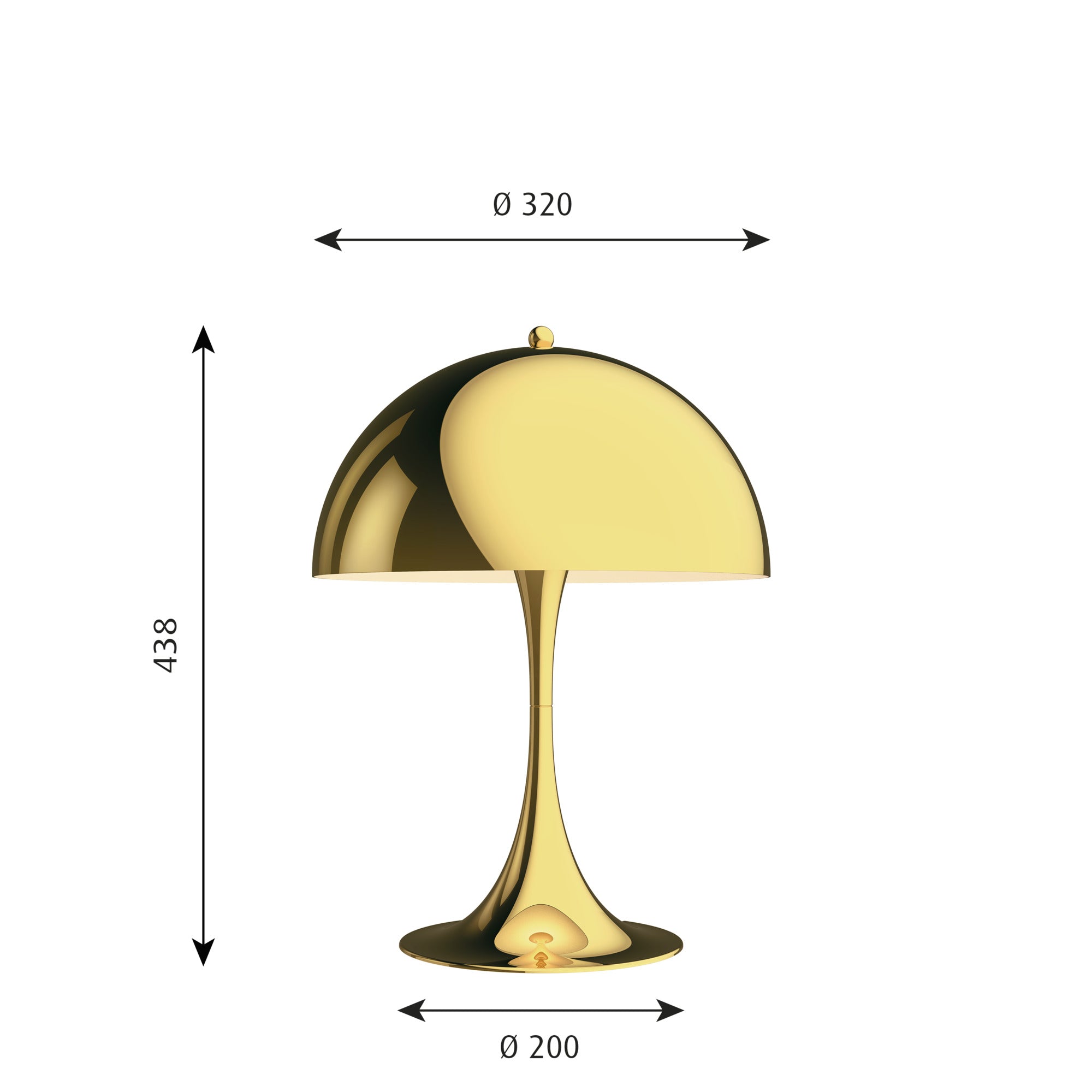 dimensionerner på en Panthella Bordlampe 320 Messing