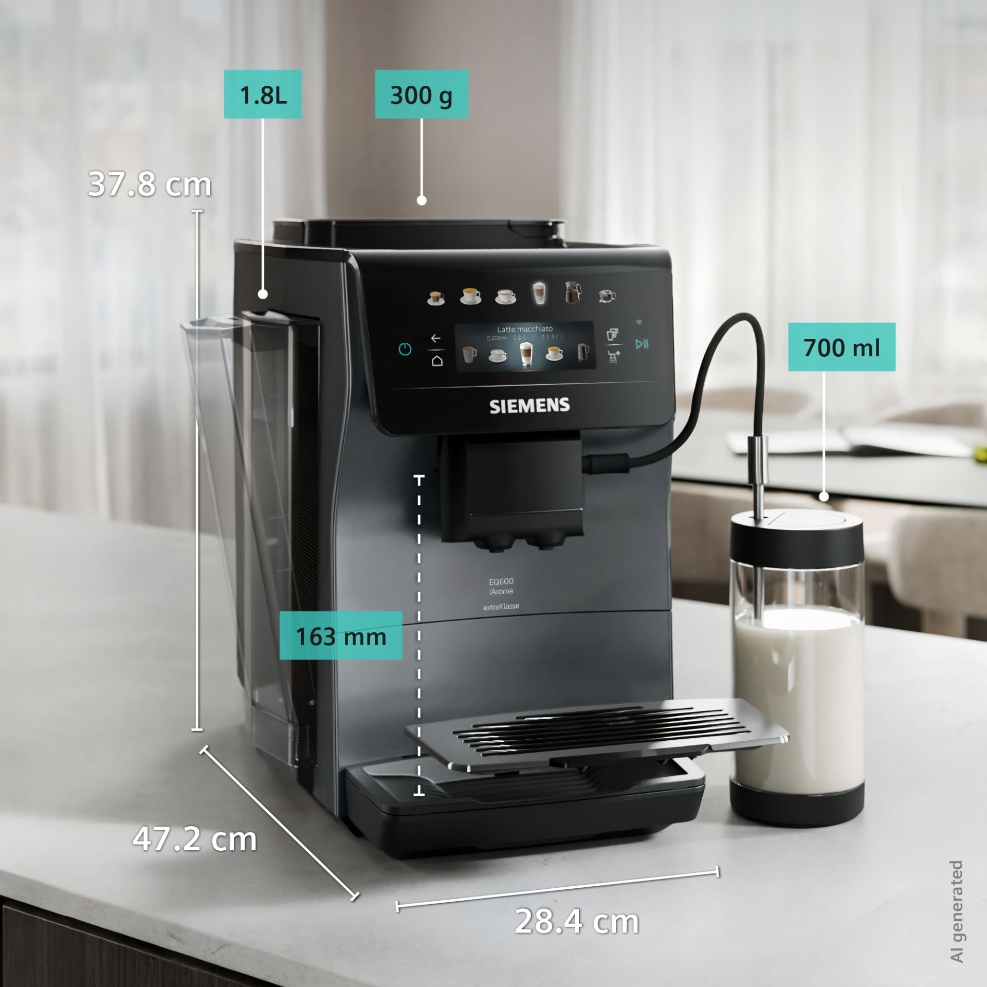 Mål på Siemens TP603EF6 Espressomaskine