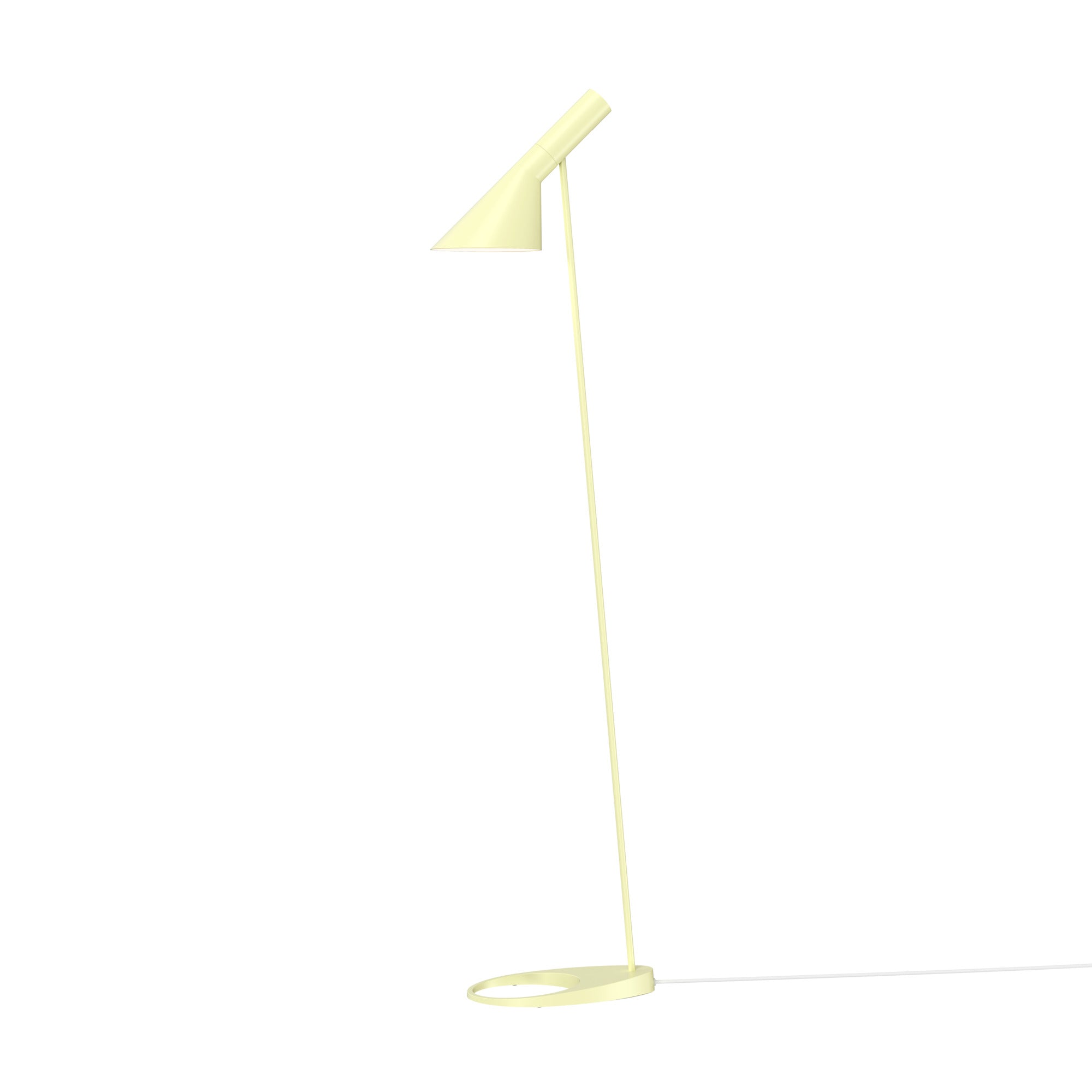 AJ gulvlampen i ny soft lemon farve der er lys gul