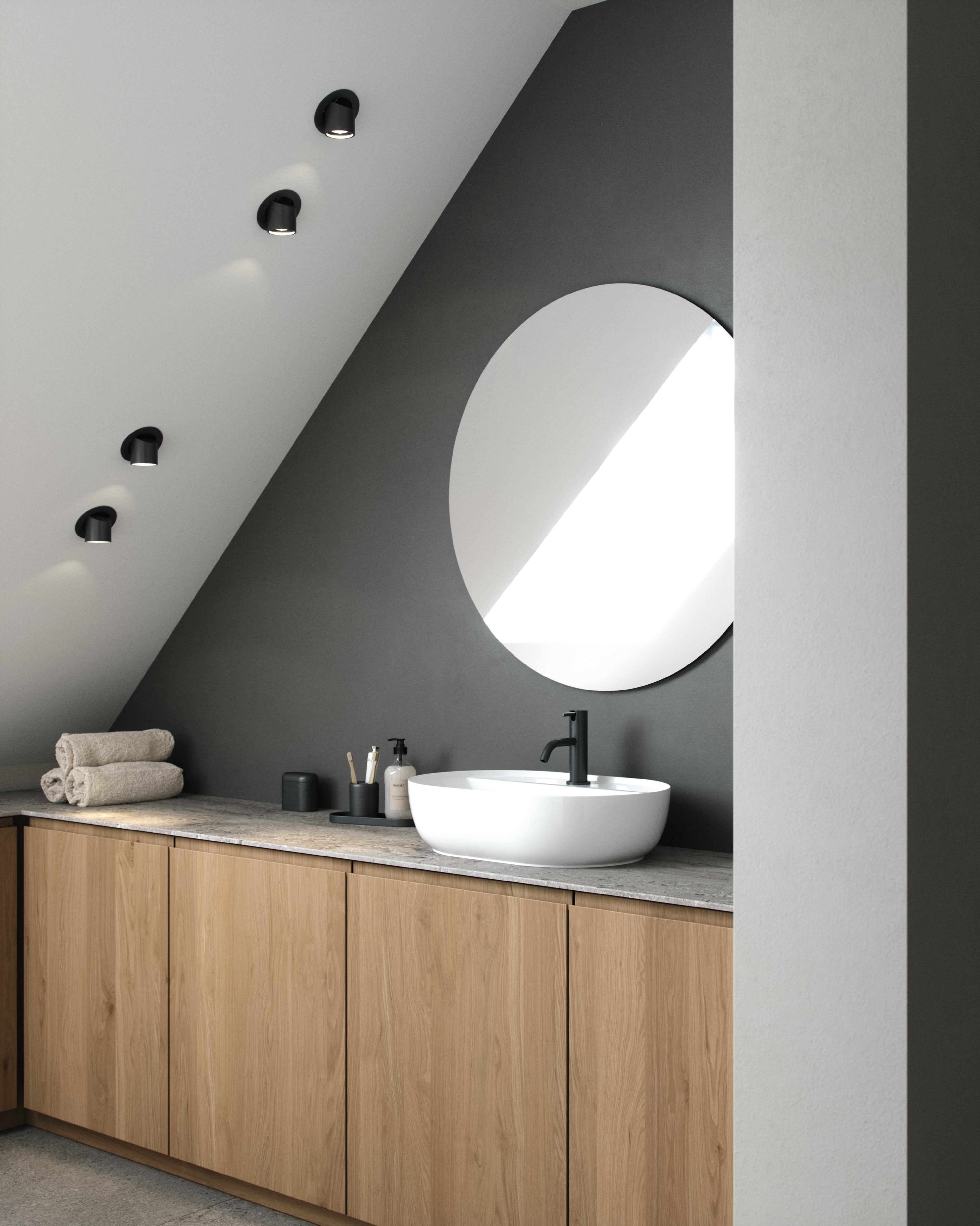 Light-Point Angle+ Downlight LED 2700/3000K 11W IP21 Sort passer også godt i gruppe på badeværelset