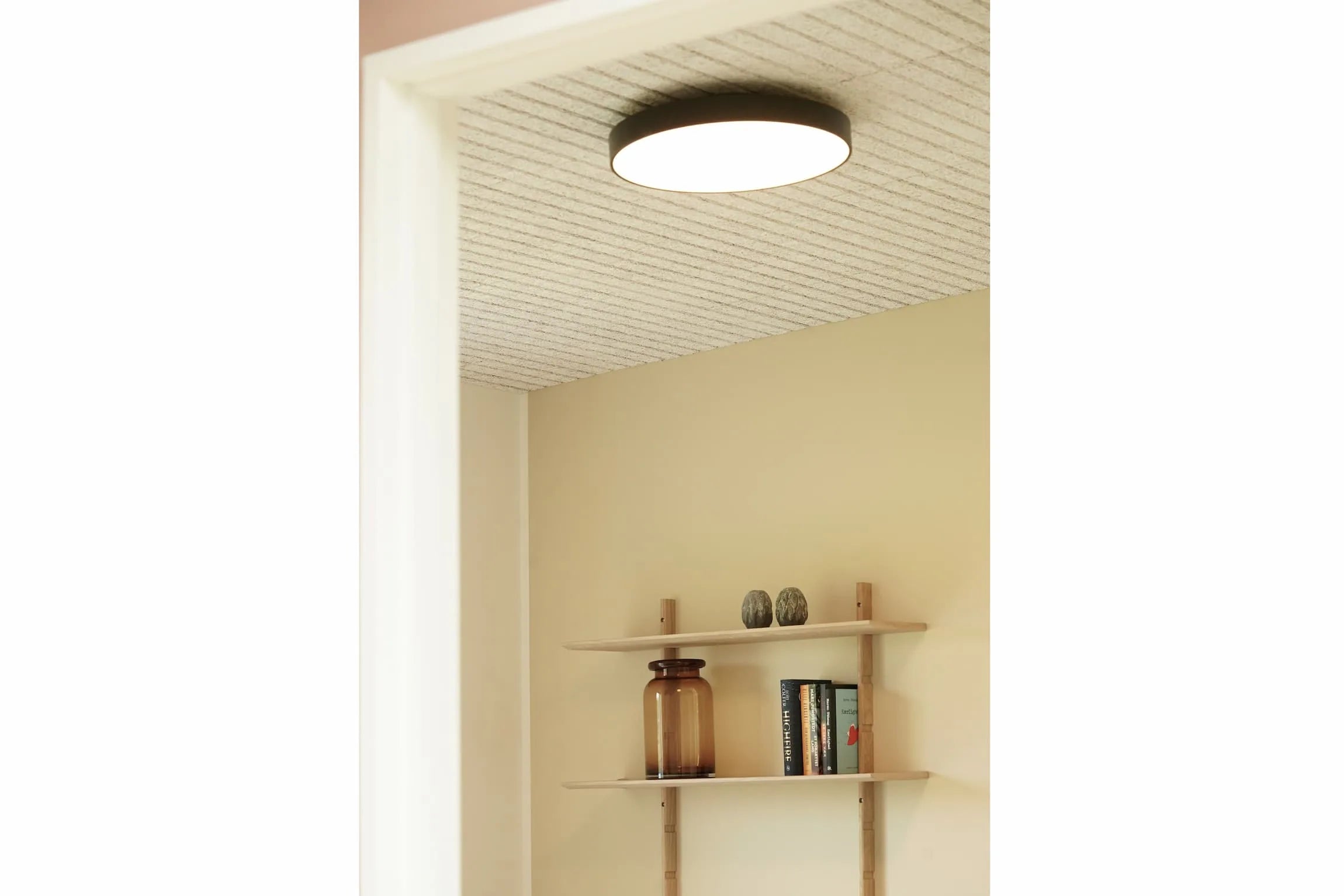 Zoomet helt ind på den elegante Luna C450 Plafond LED DALI 3000K i Sort hængt op i gangen