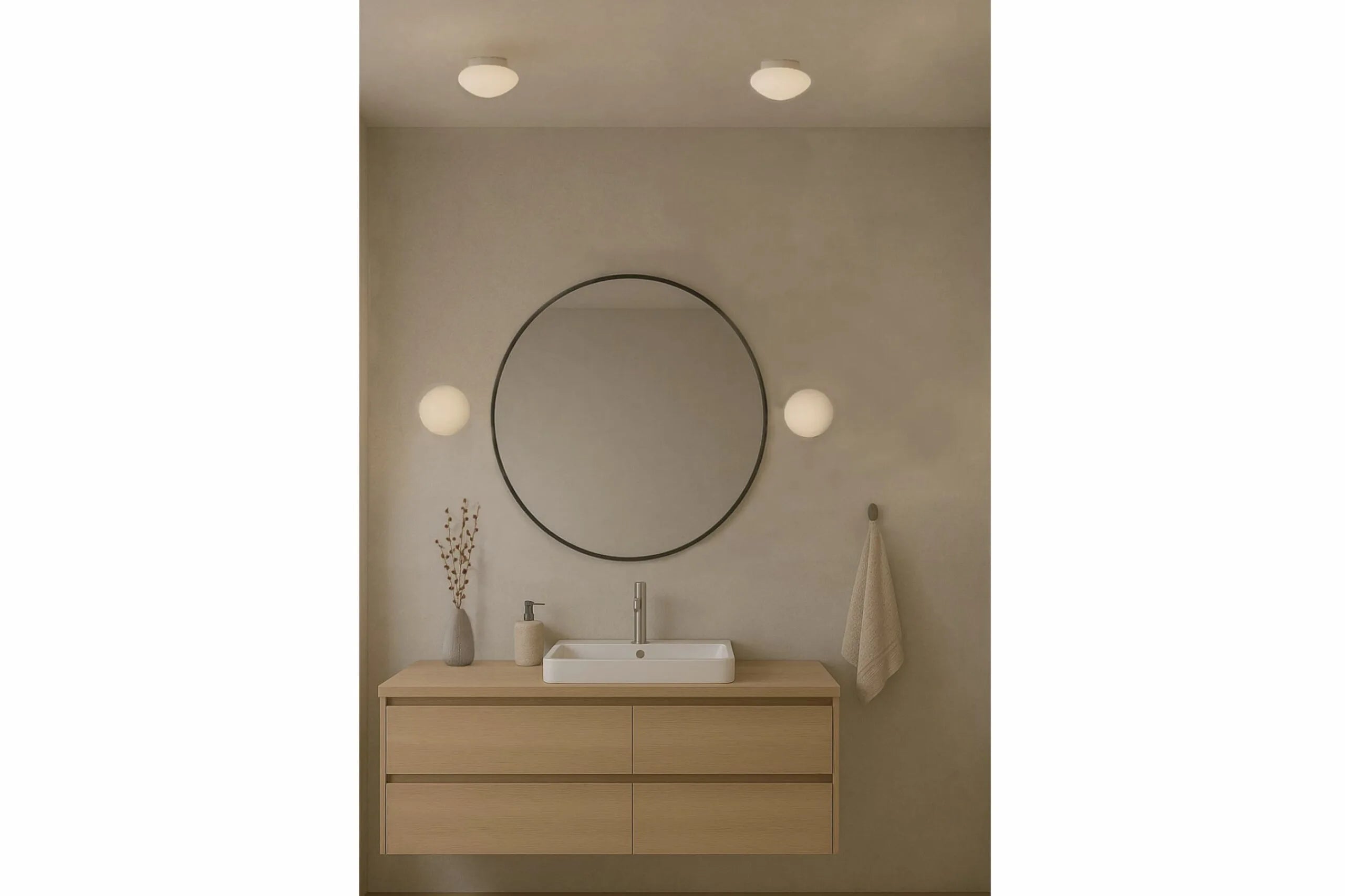 Mushroom hvid LED loftslampe og mini på badeværelset