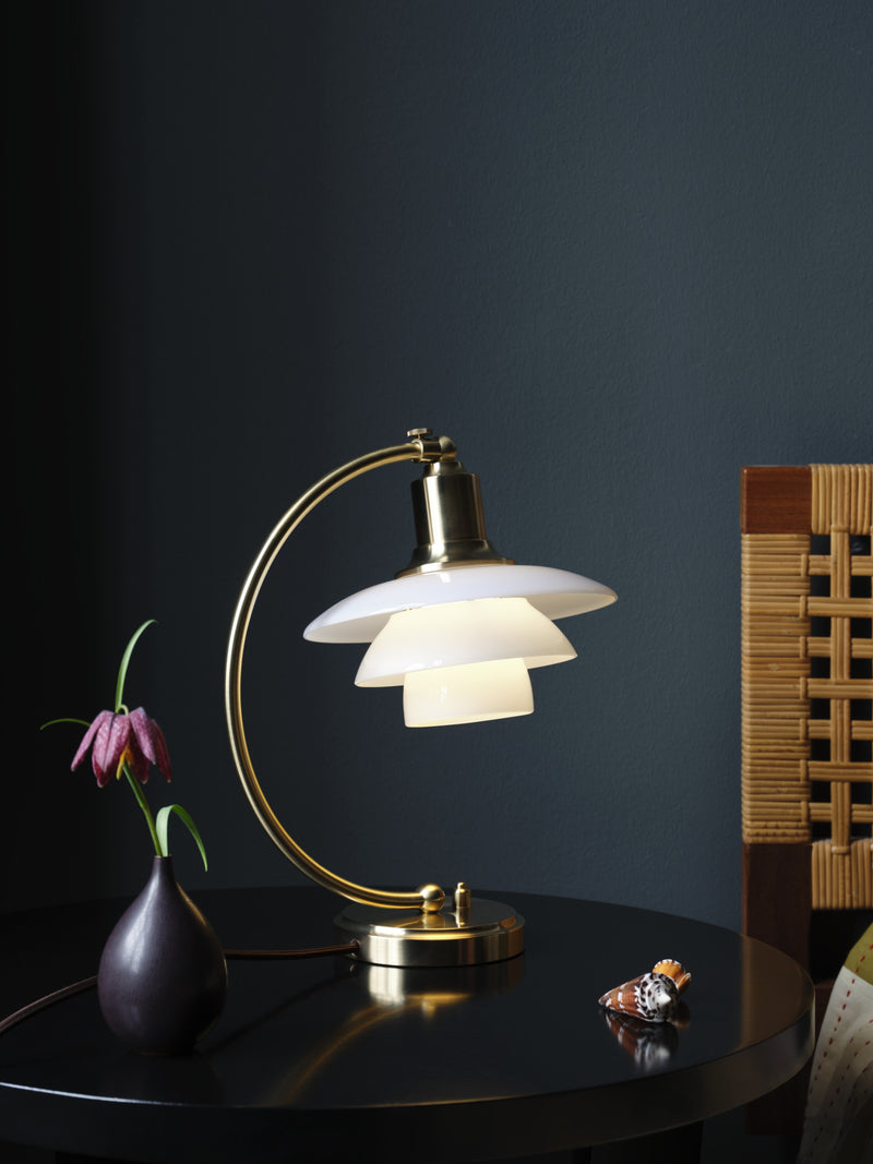 PH 2/2 Luna Bordlampe E27 Messing opal