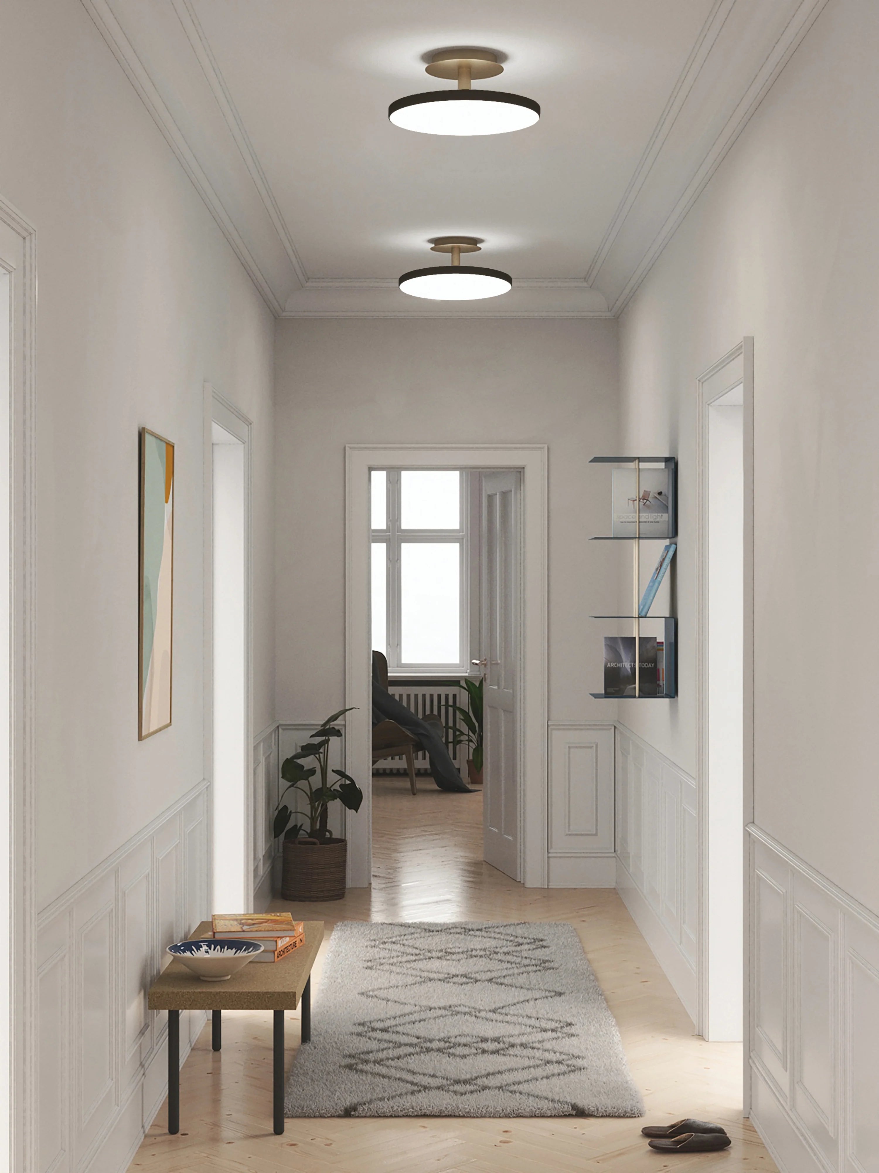 Asteria UP Plus Large Anthracite LED Loftslampe dublet ude i gangen