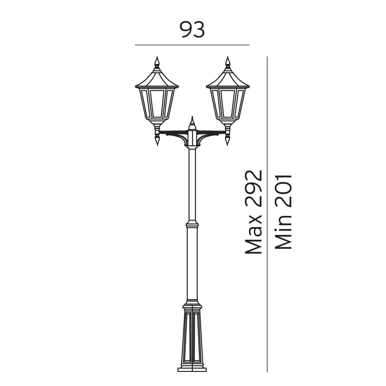Norlys Modena Stolpe Big Sort, E27 IP54 2x77W - Udendørslampe