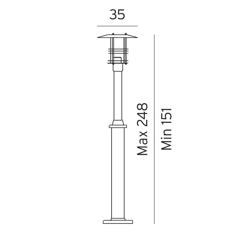 Norlys Stockholm Sort, E27 IP54 77W 248CM - Udendørslampe
