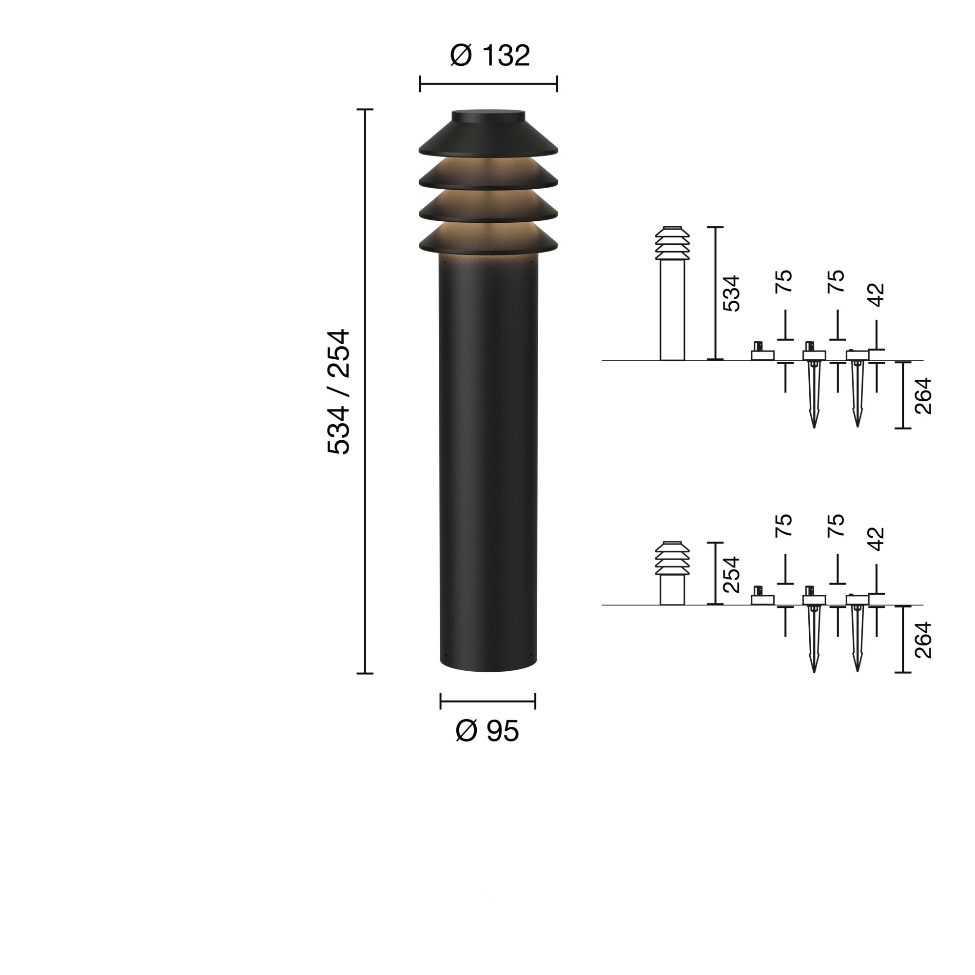 Bysted Garden Pullert Lang Anker u Adapter LED 14W 3000K Sort