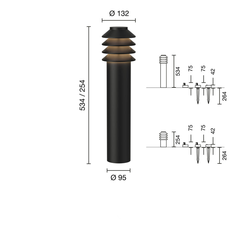Bysted Garden Pullert Lang Base u Adapter LED 14W 3000K Sort
