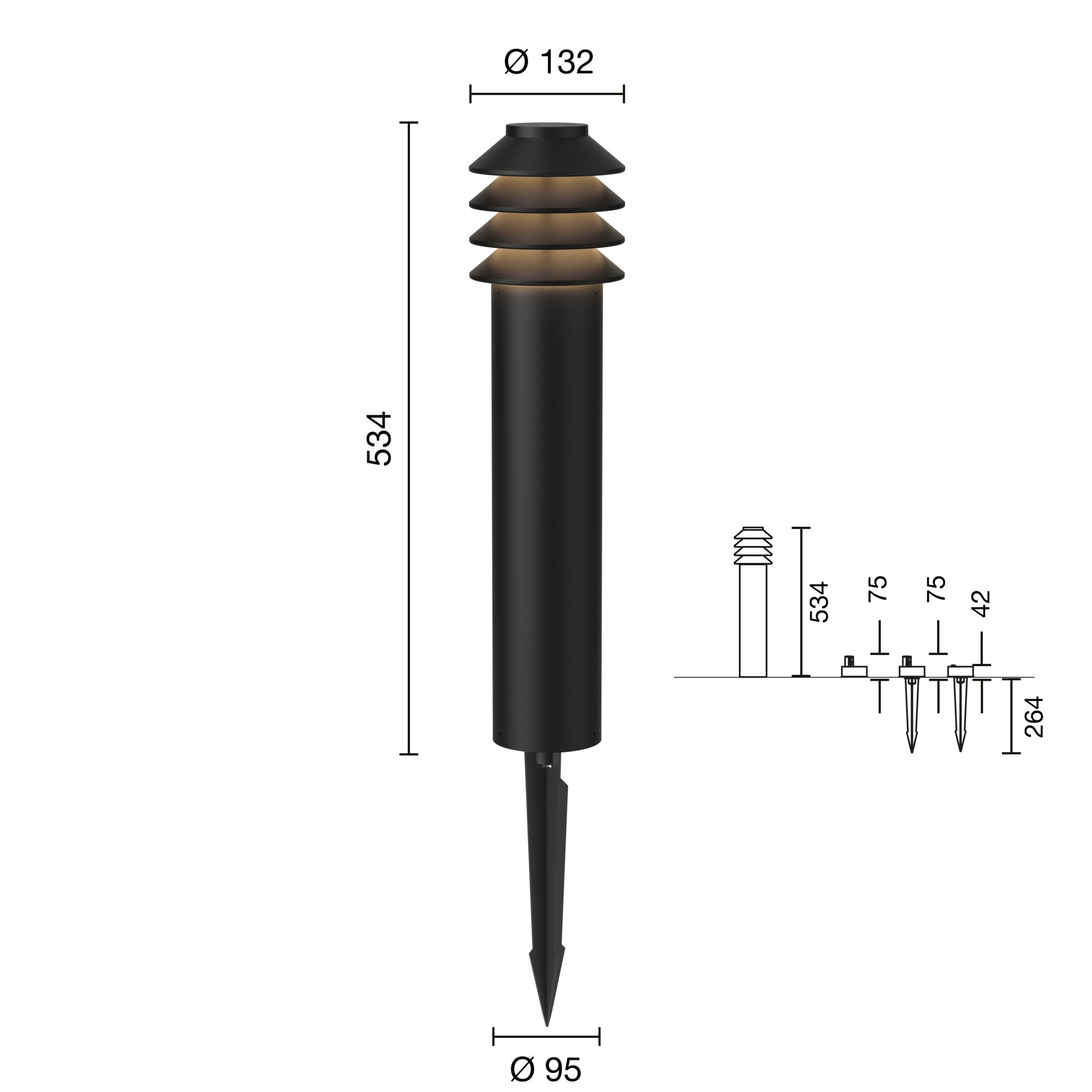 Bysted Garden Pullert Lang Spyd u Adapter m Connector LED 14W 3000K Sort