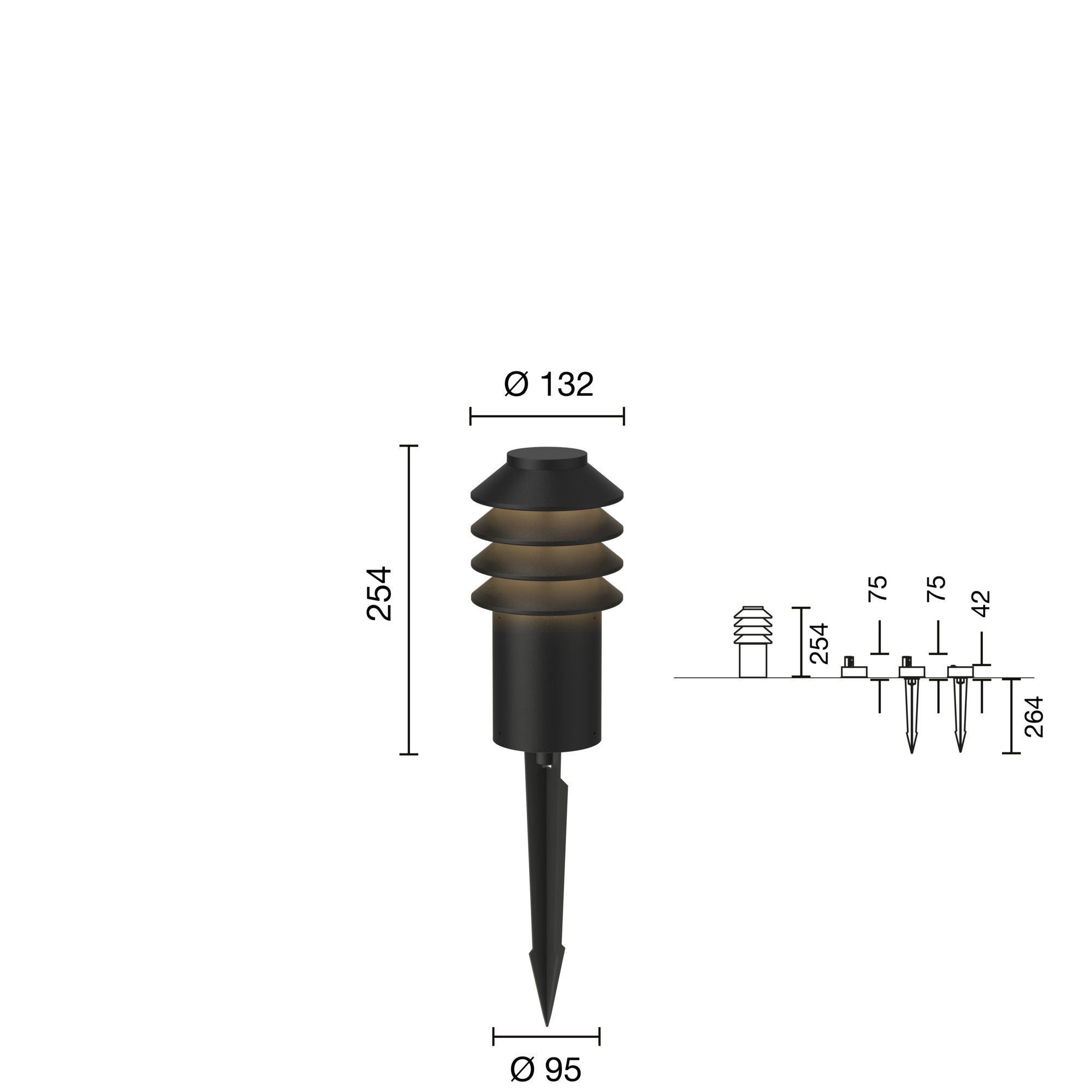 Bysted Garden Pullert Lav Spyd u Adapter m Connector LED 14W 3000K Sort