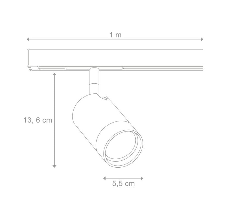 Dimensionerne på Designline Tube Kit 1m + 3 spots fra Antidark 